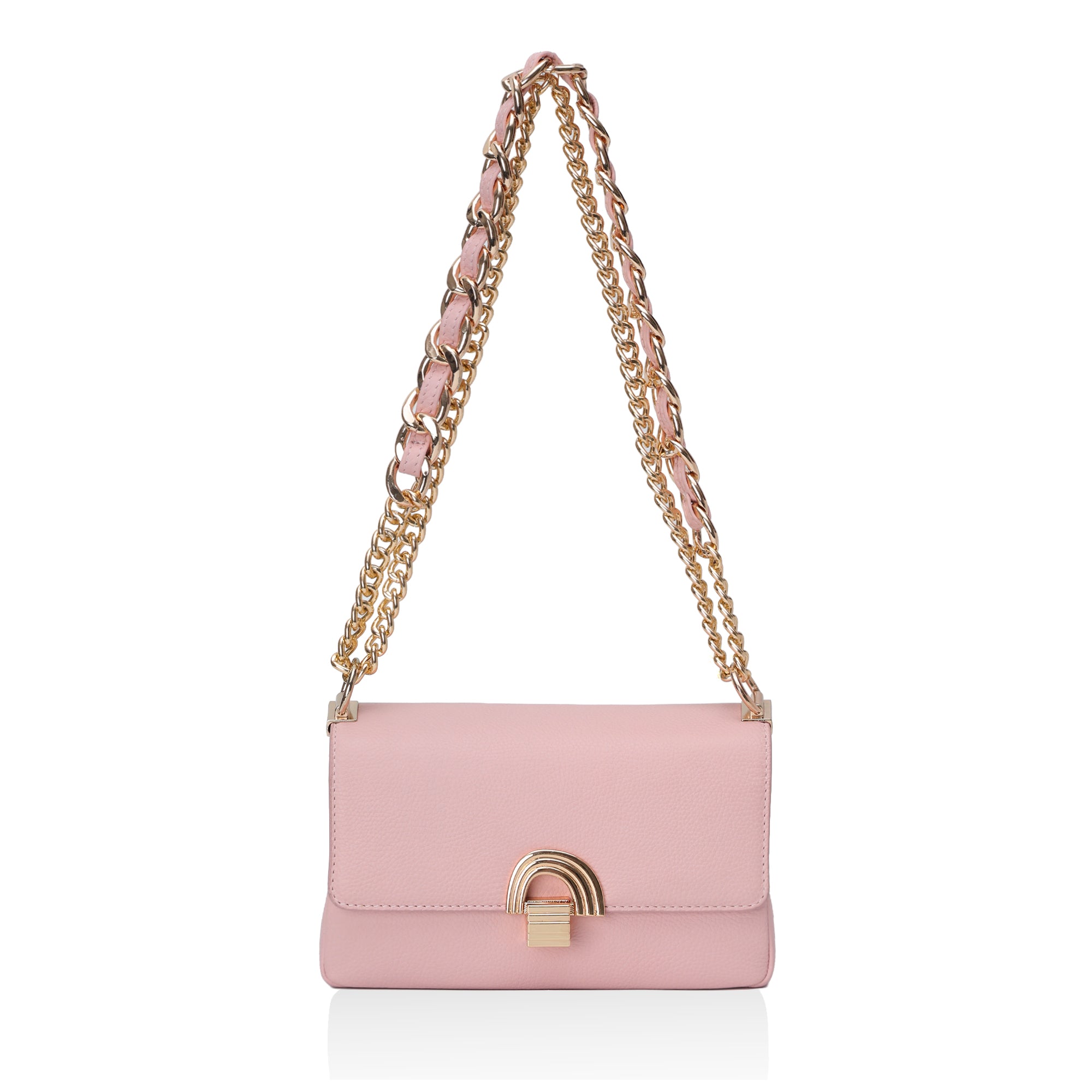 Velora : Pebbled Leather Shoulder Crossbody Bag (Pink)