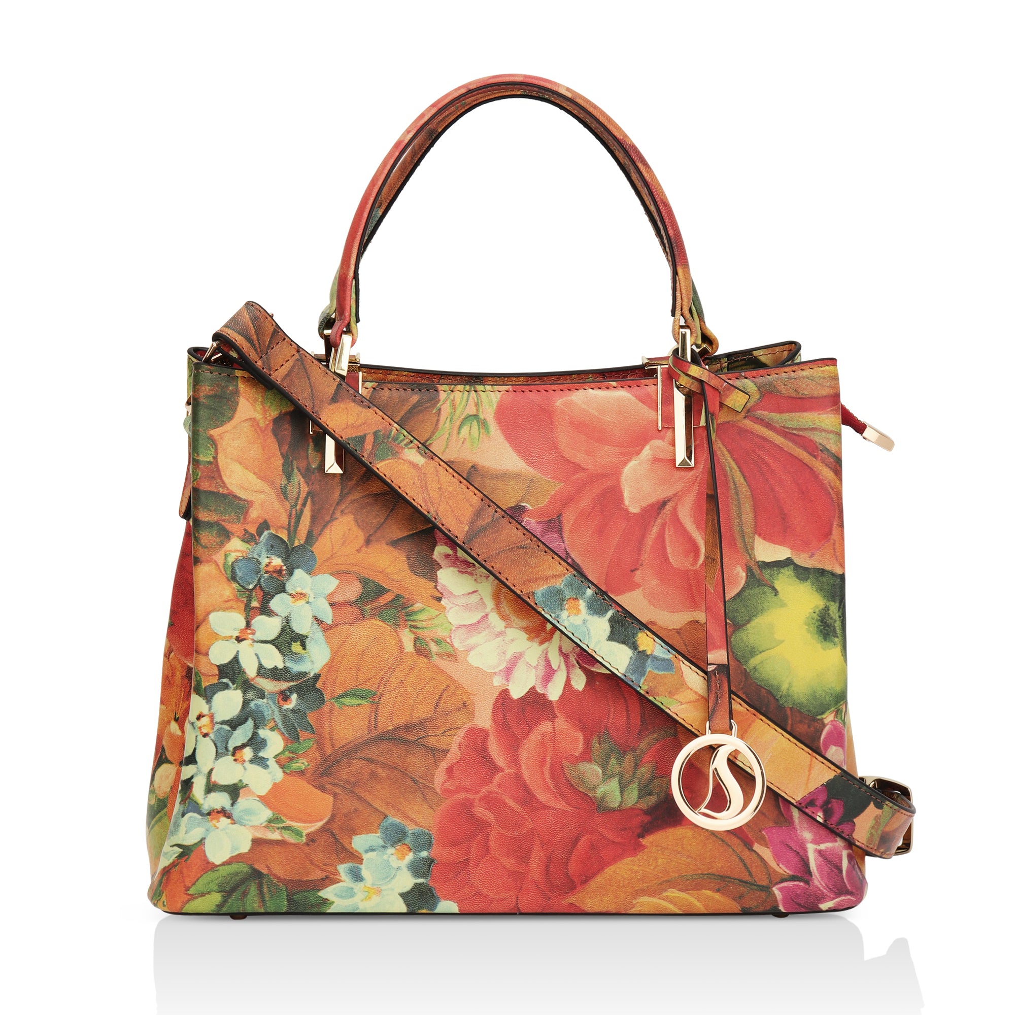 Aurelia : Italian Leather Floral Handbag (Red)