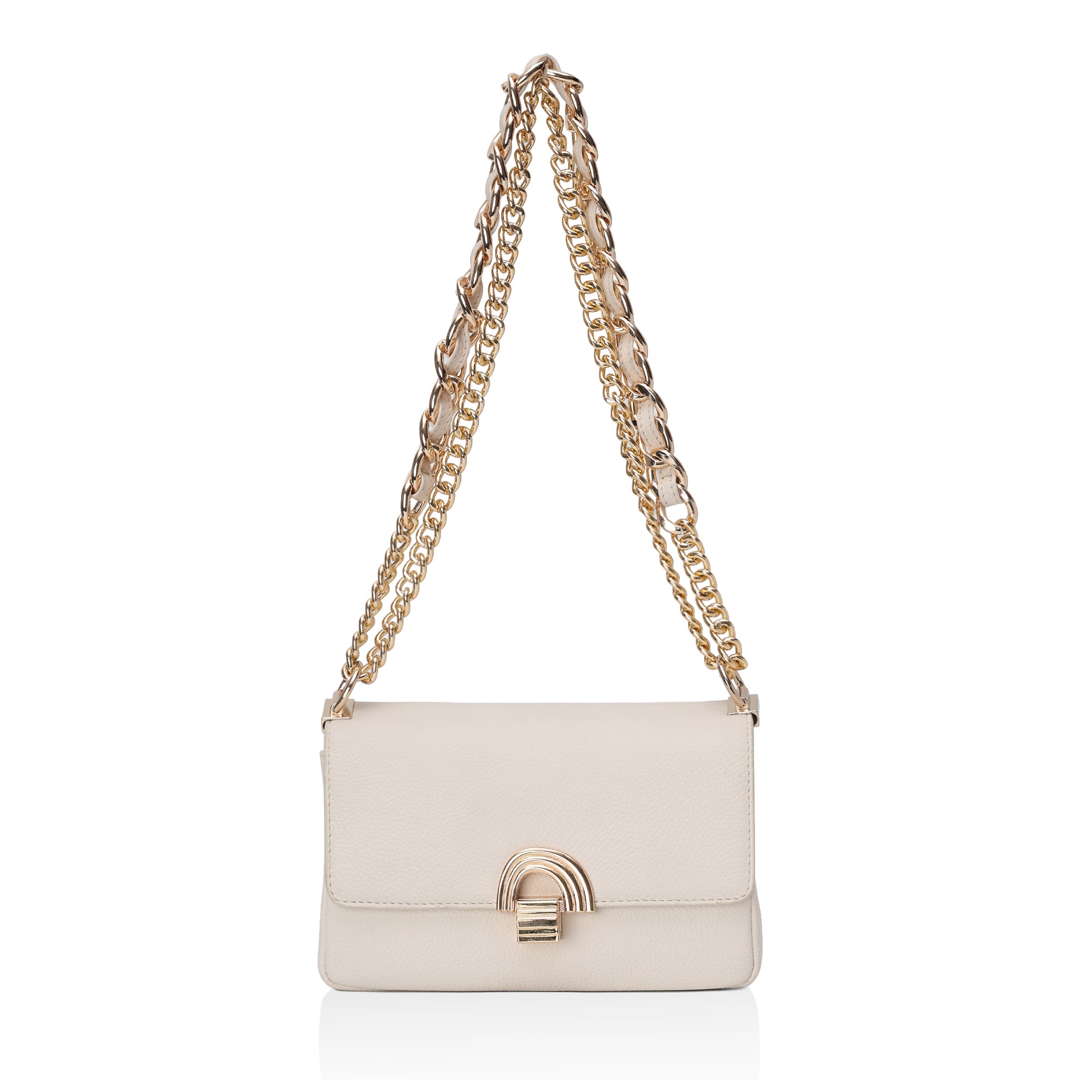 Velora : Pebbled Leather Shoulder Crossbody Bag (Cream)