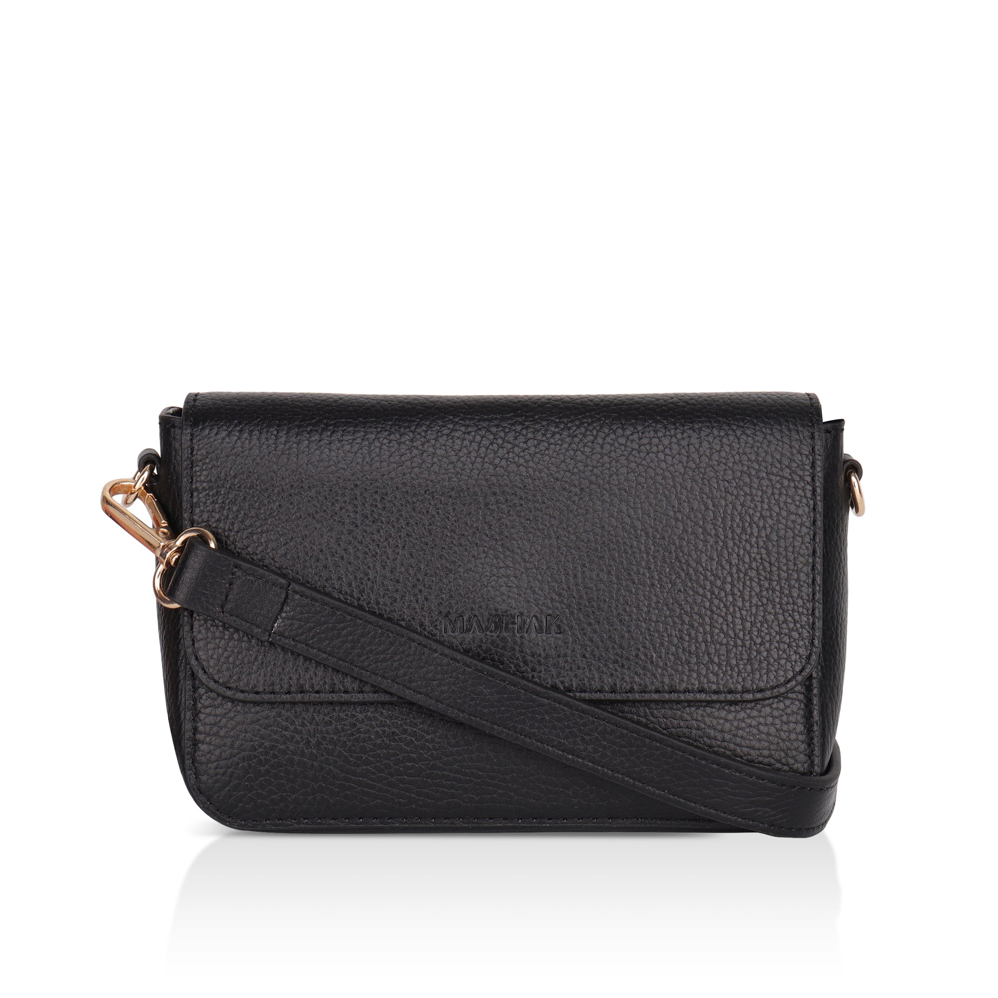 Eva : Pebbled Leather Crossbody Bag (Black)