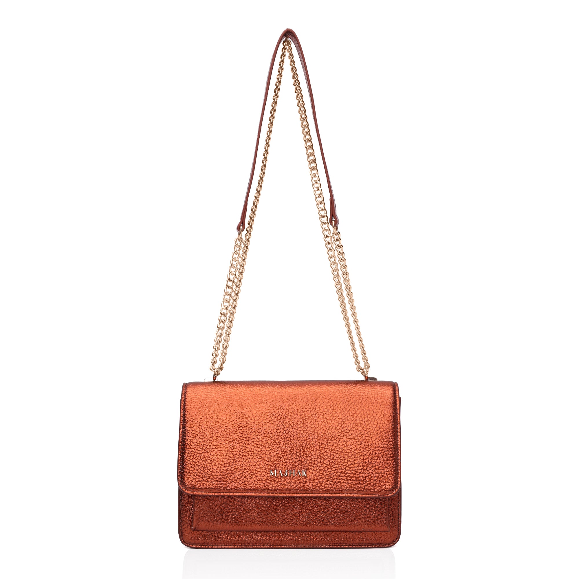 Lustra: Metallic Leather Shoulder Bag (Copper)