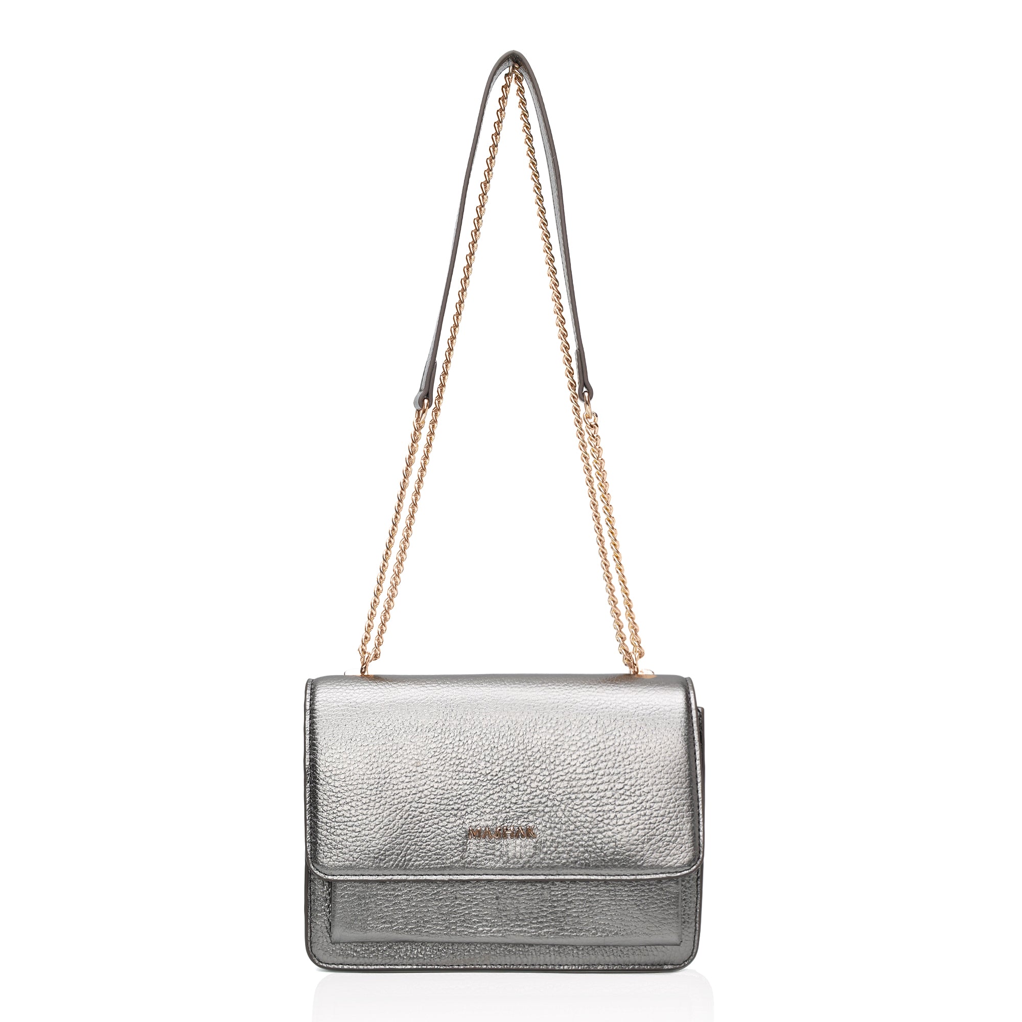Lustra: Metallic Leather Shoulder Bag (Silver)
