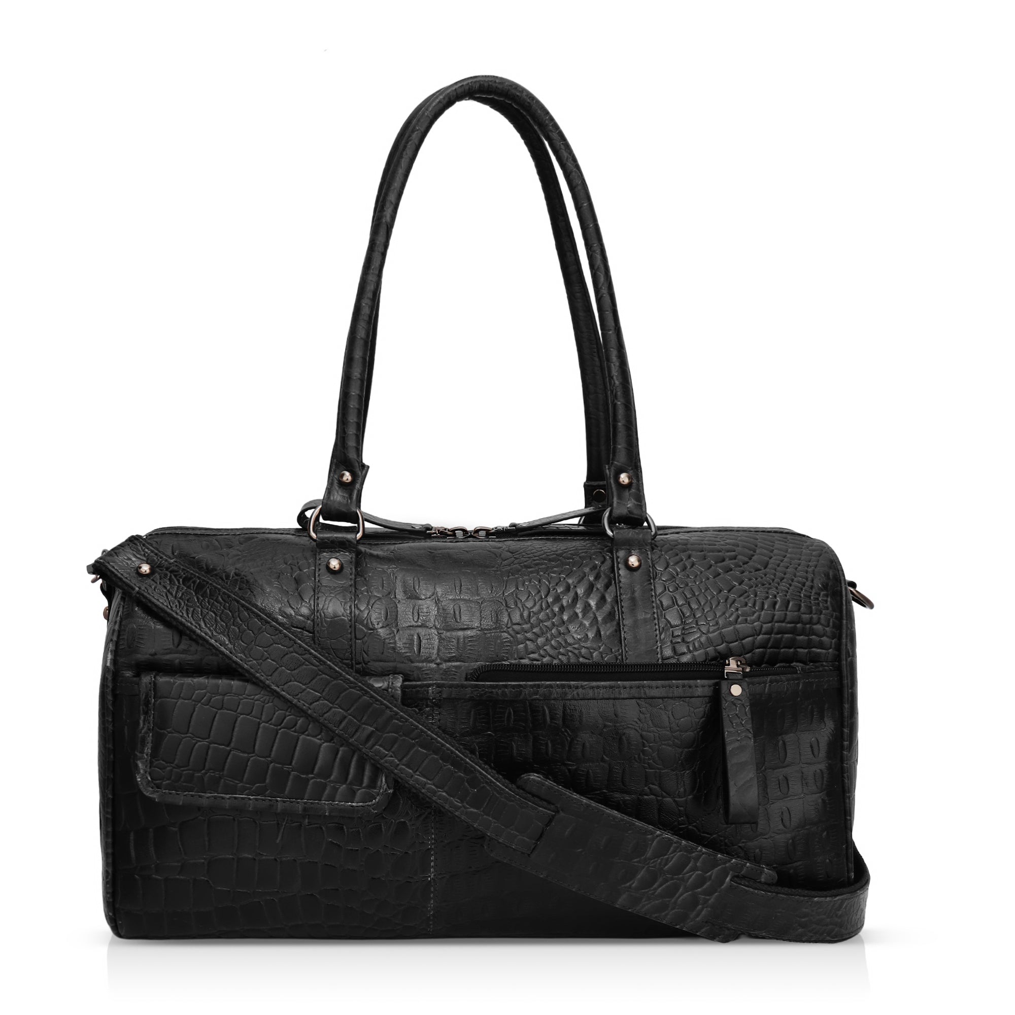 Elité: Luxury Leather Travel Duffel Bag (Black)