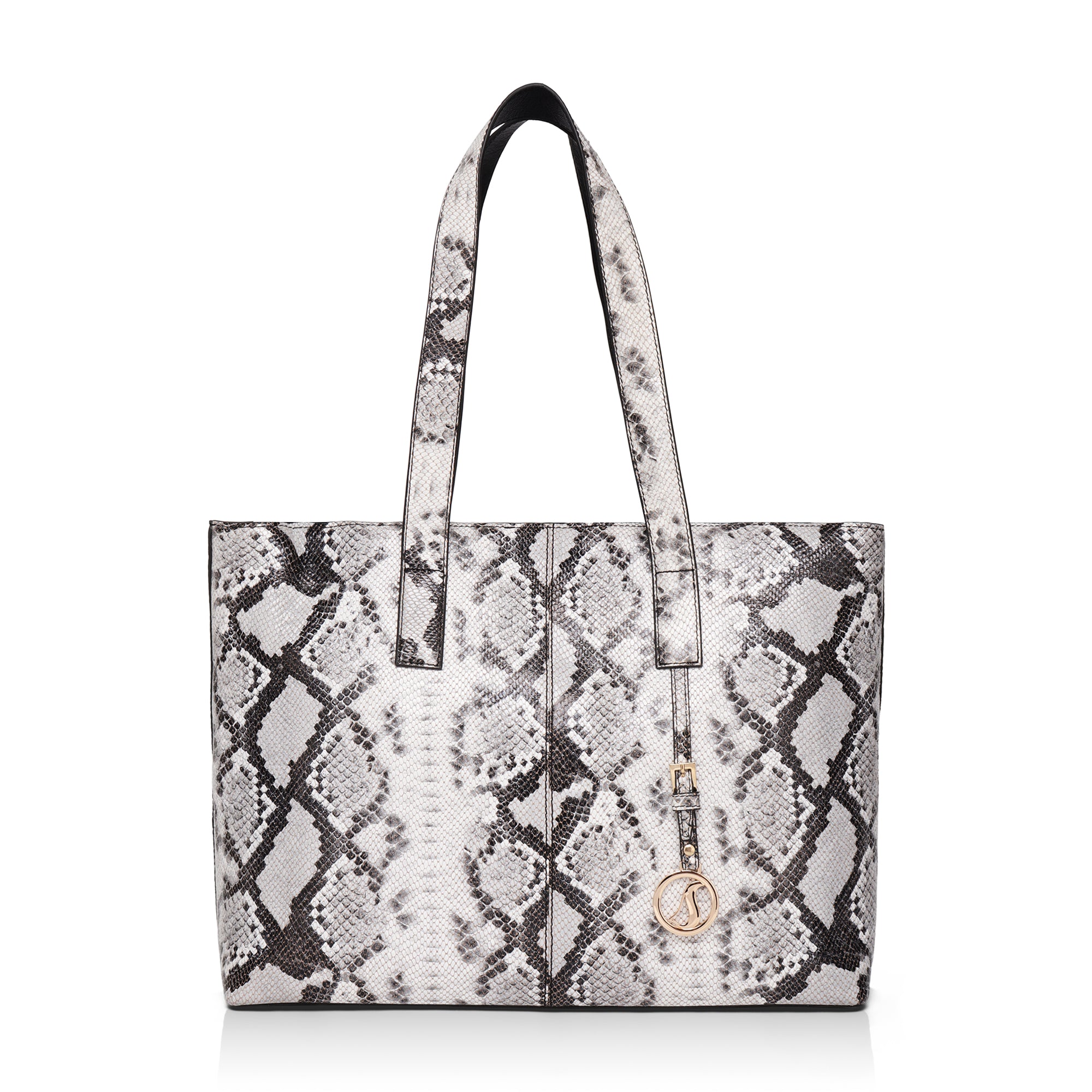 Wild Allure: Italian Leather Tote Bag (Black and White)