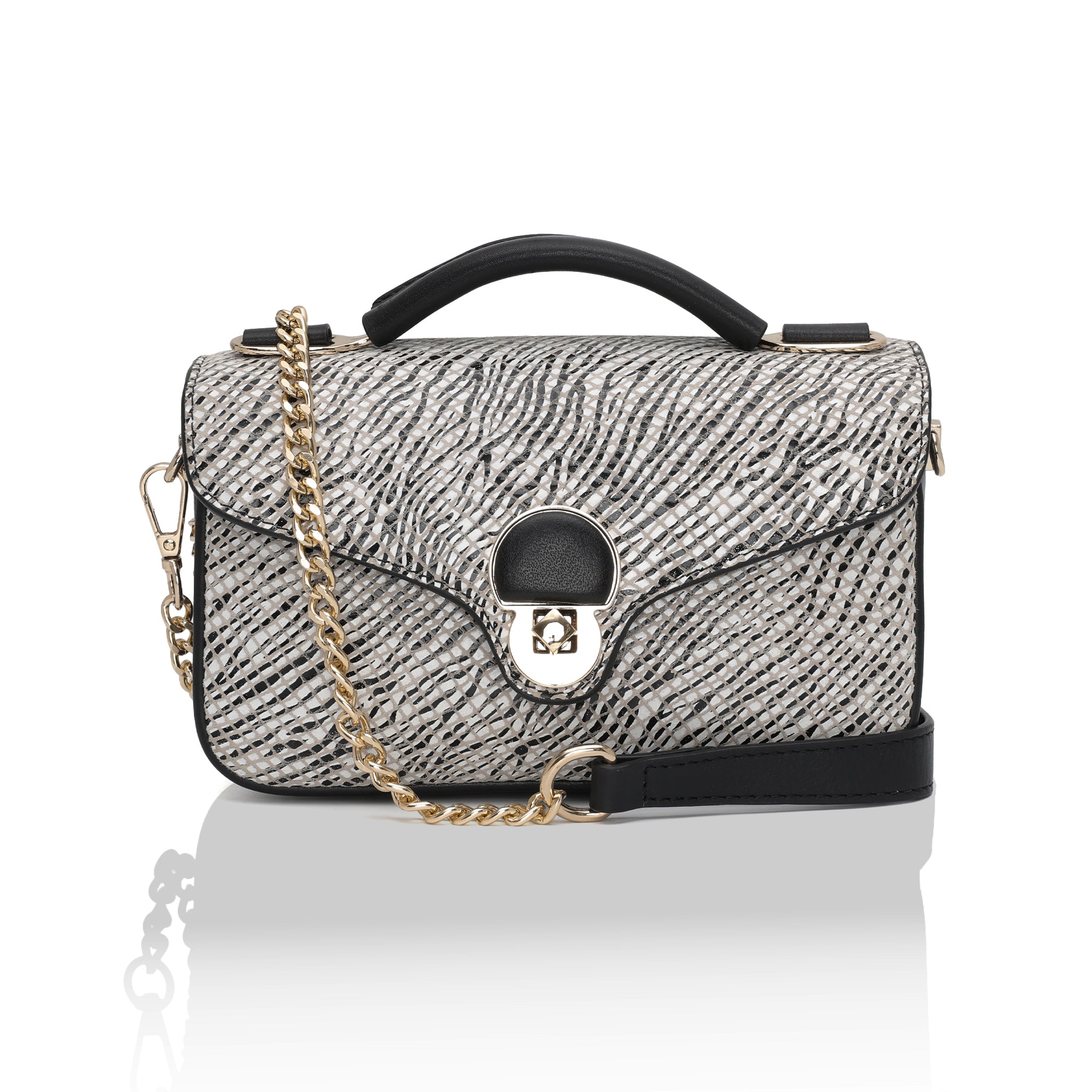 Terra : Italian Leather Crossbody Bag (Black and White)