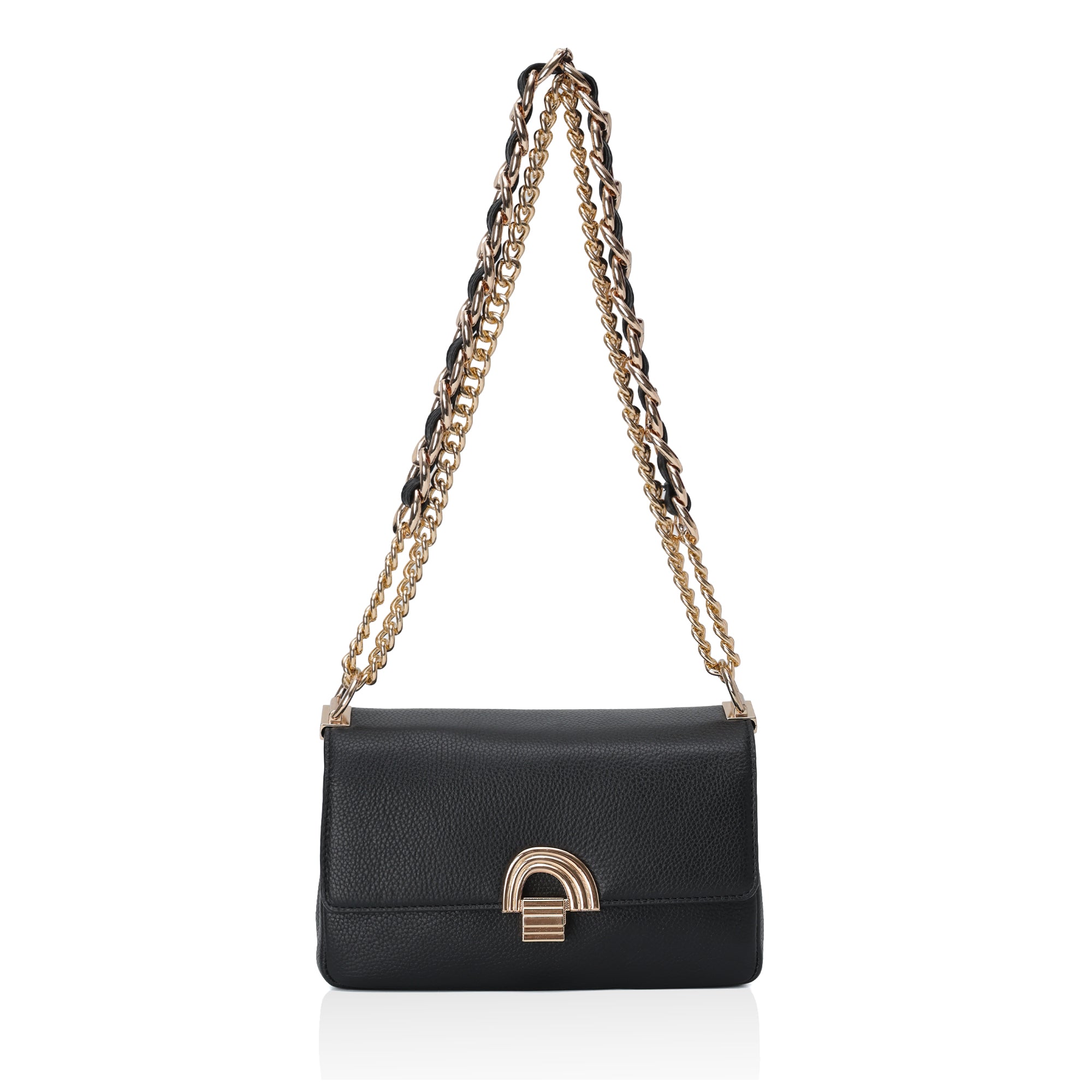 Velora : Pebbled Leather Shoulder Crossbody Bag (Black)
