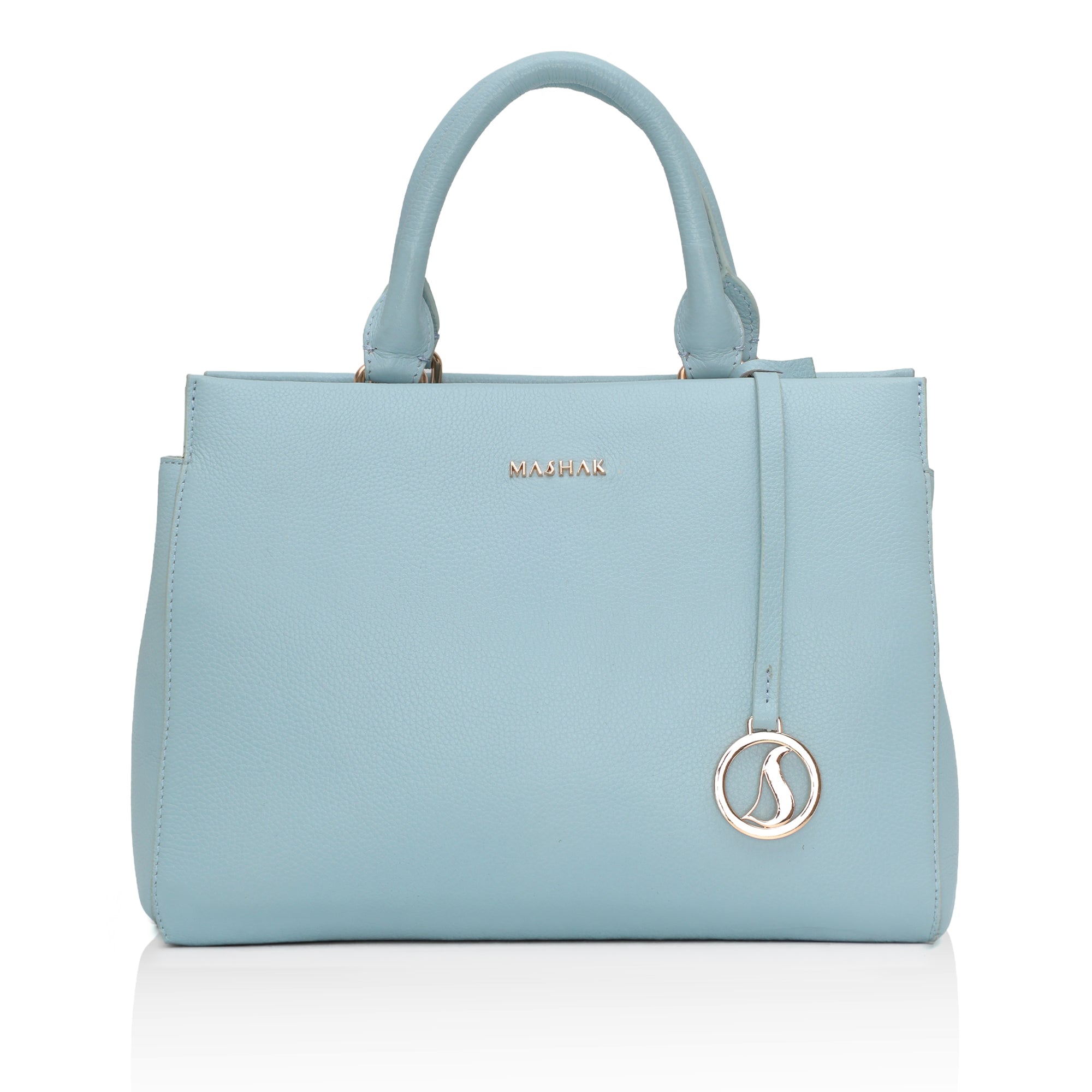 Imperio: Full Grain Pebbled Leather Handbag (Sky Blue)