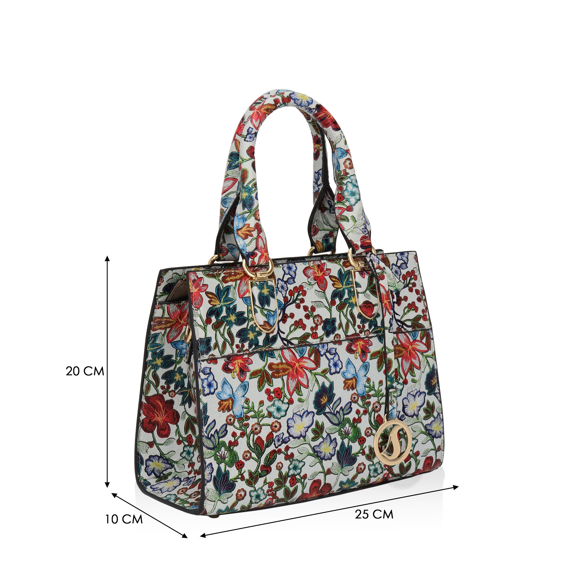Vintage Garden : Italian Floral Leather Handbag (White)