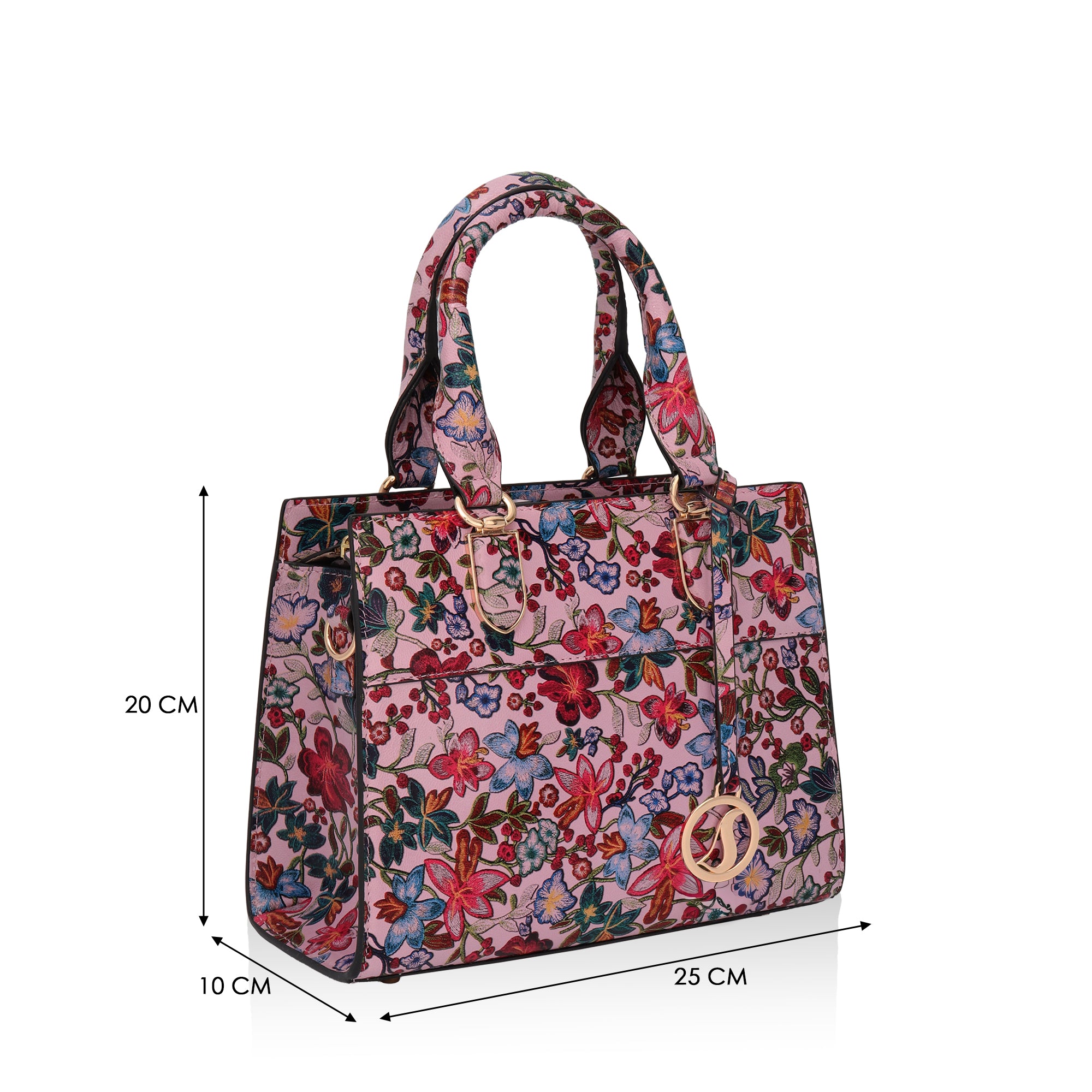 Vintage Garden : Italian Floral Leather Handbag (Pink)