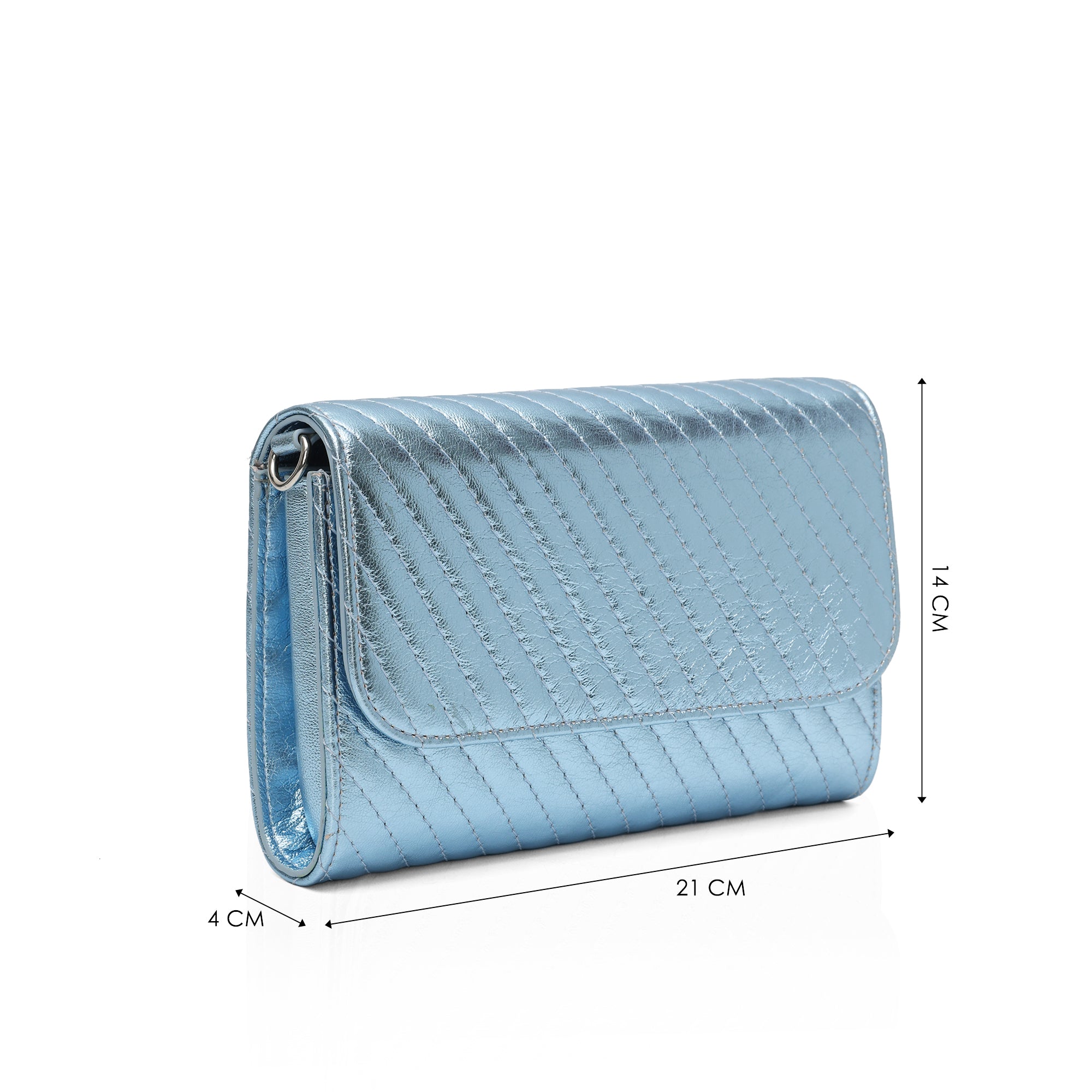 Elara: Metallic Leather Crossbody Bag (Ice Blue)
