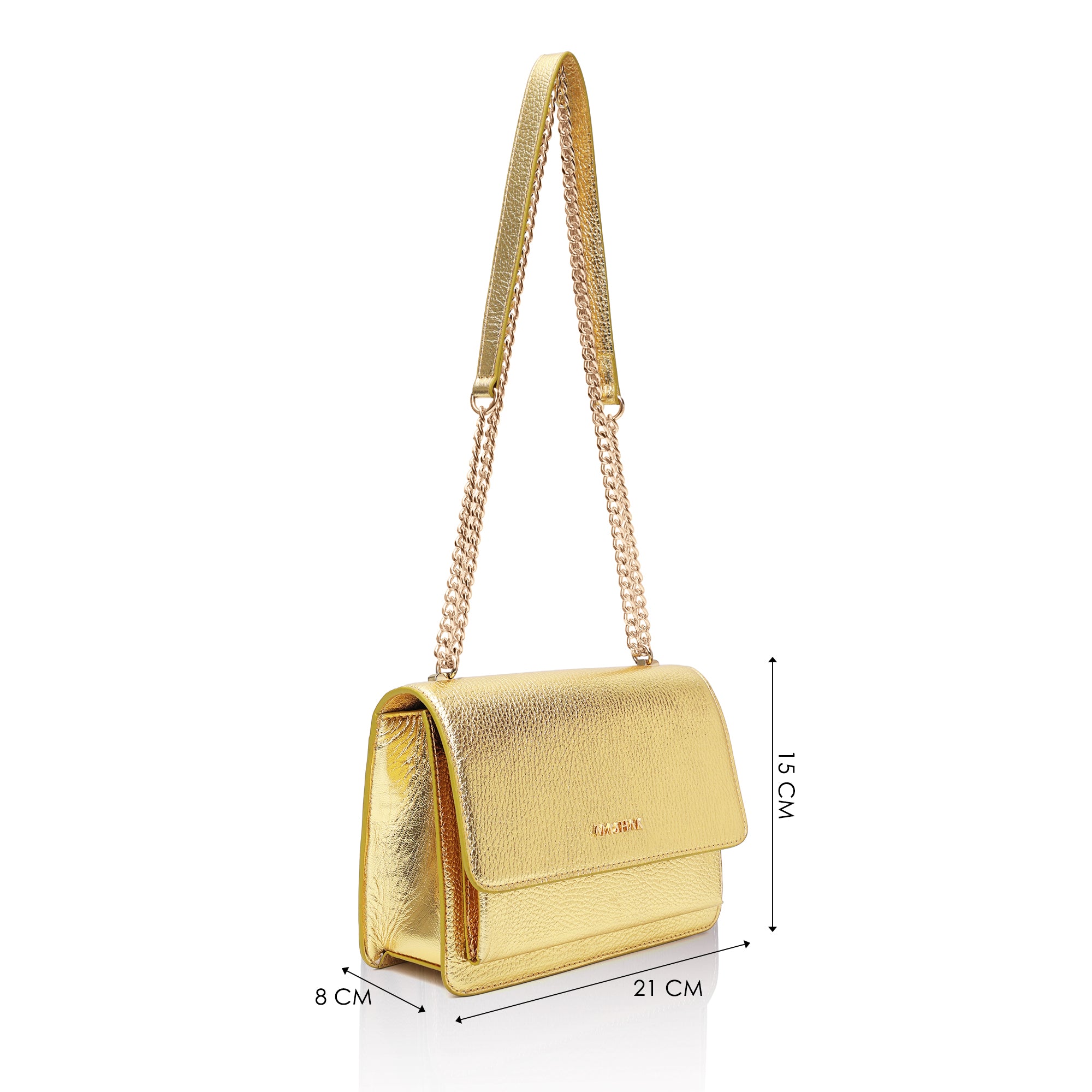 Lustra: Metallic Leather Shoulder Bag (Classic Gold)