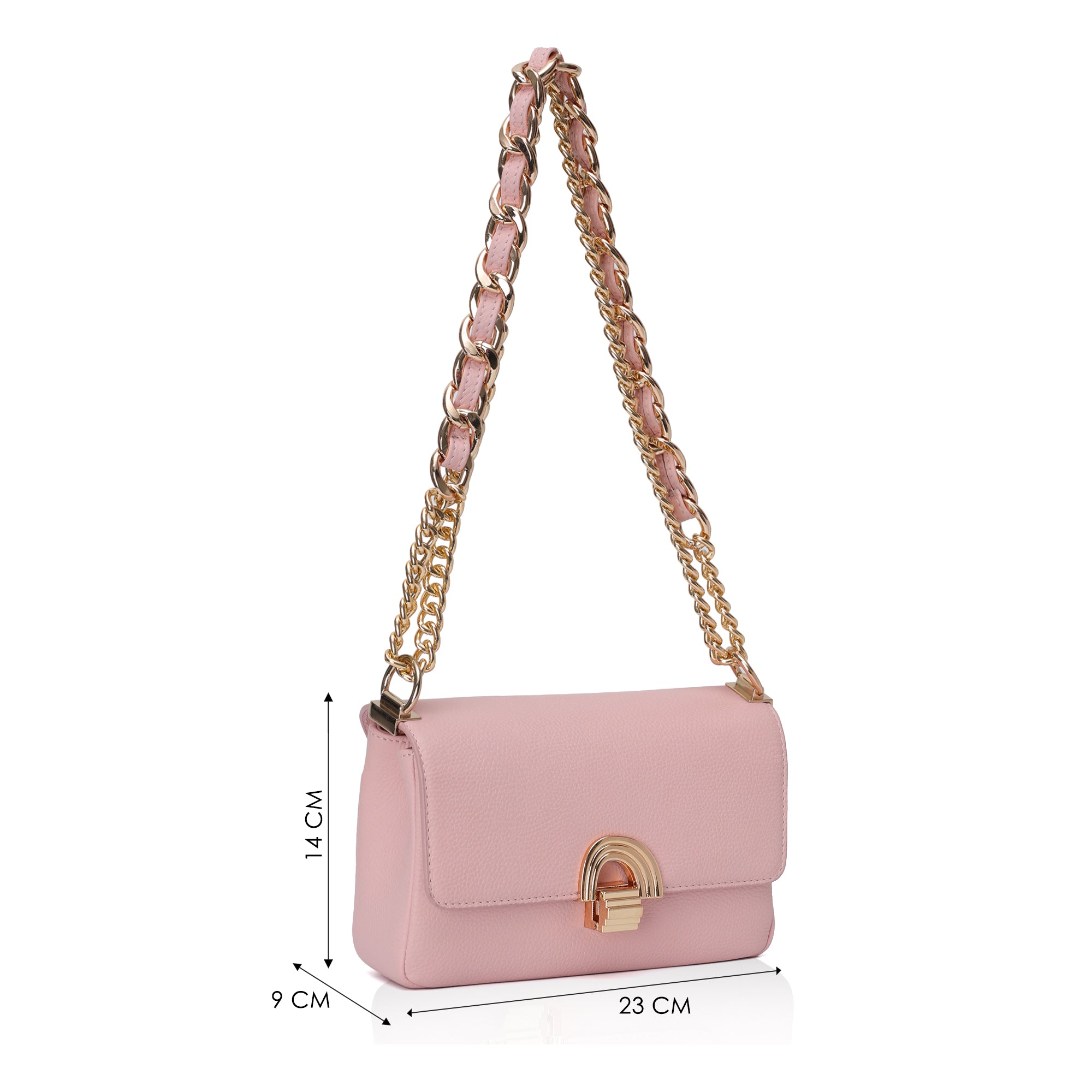 Velora : Pebbled Leather Shoulder Crossbody Bag (Pink)