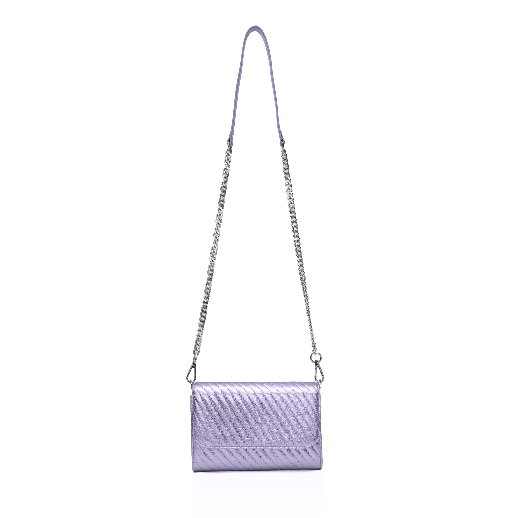 Elara: Metallic Leather Crossbody Bag (Lavender)