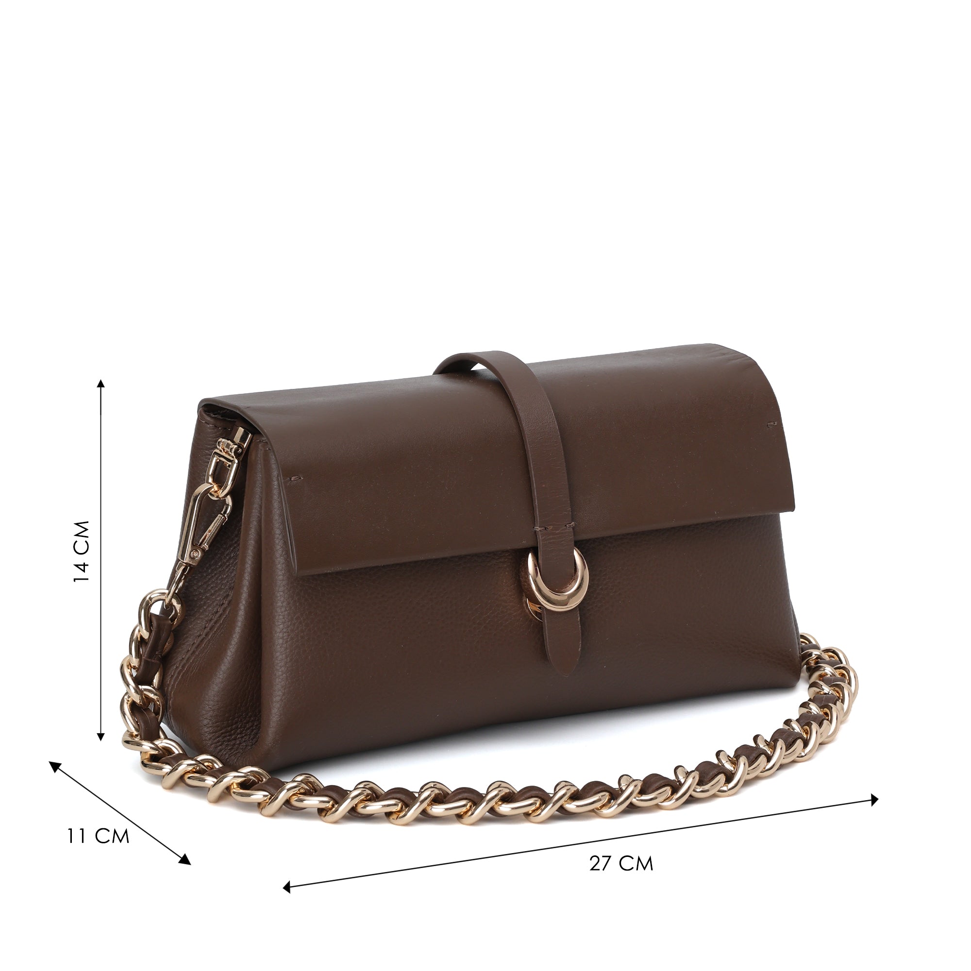 Aster : Pebbled Leather Shoulder Crossbody Bag (Brown)