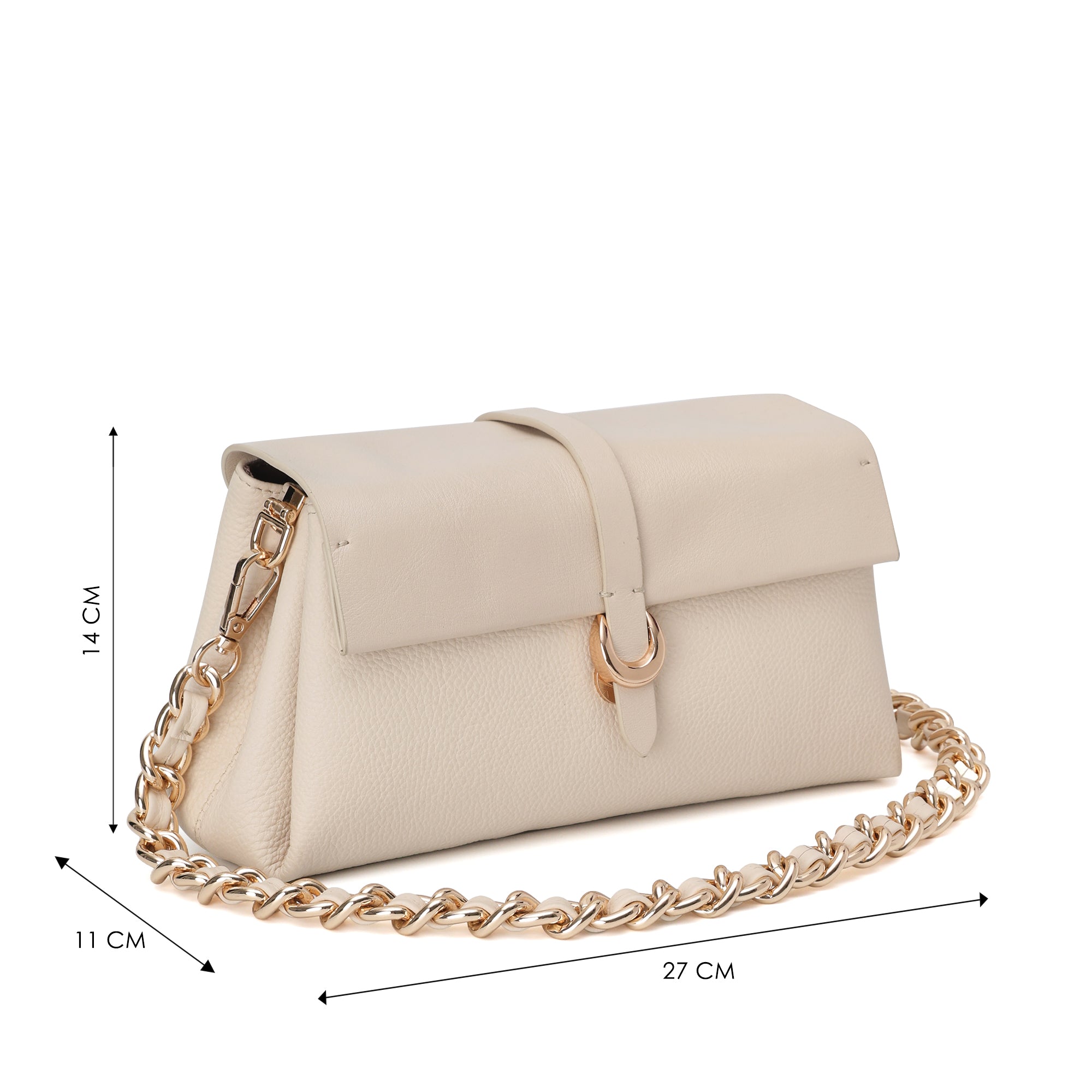 Aster : Pebbled Leather Shoulder Crossbody Bag (Cream)