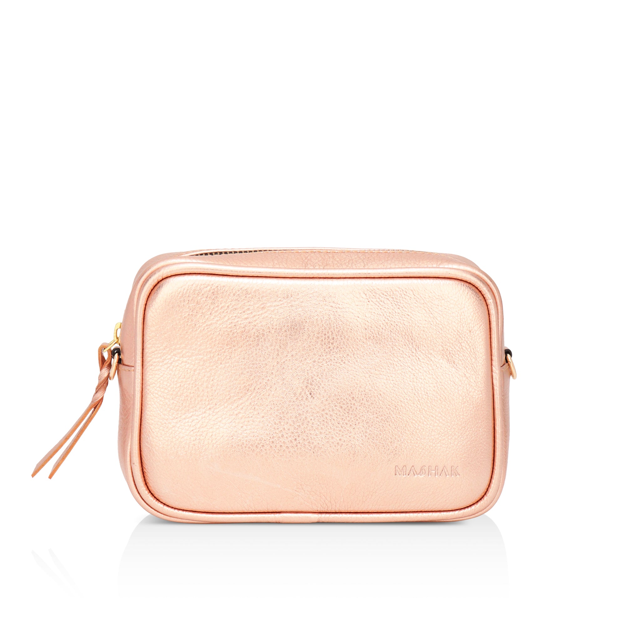 Lumina: Metallic Leather Crossbody Bag (Rose Gold)