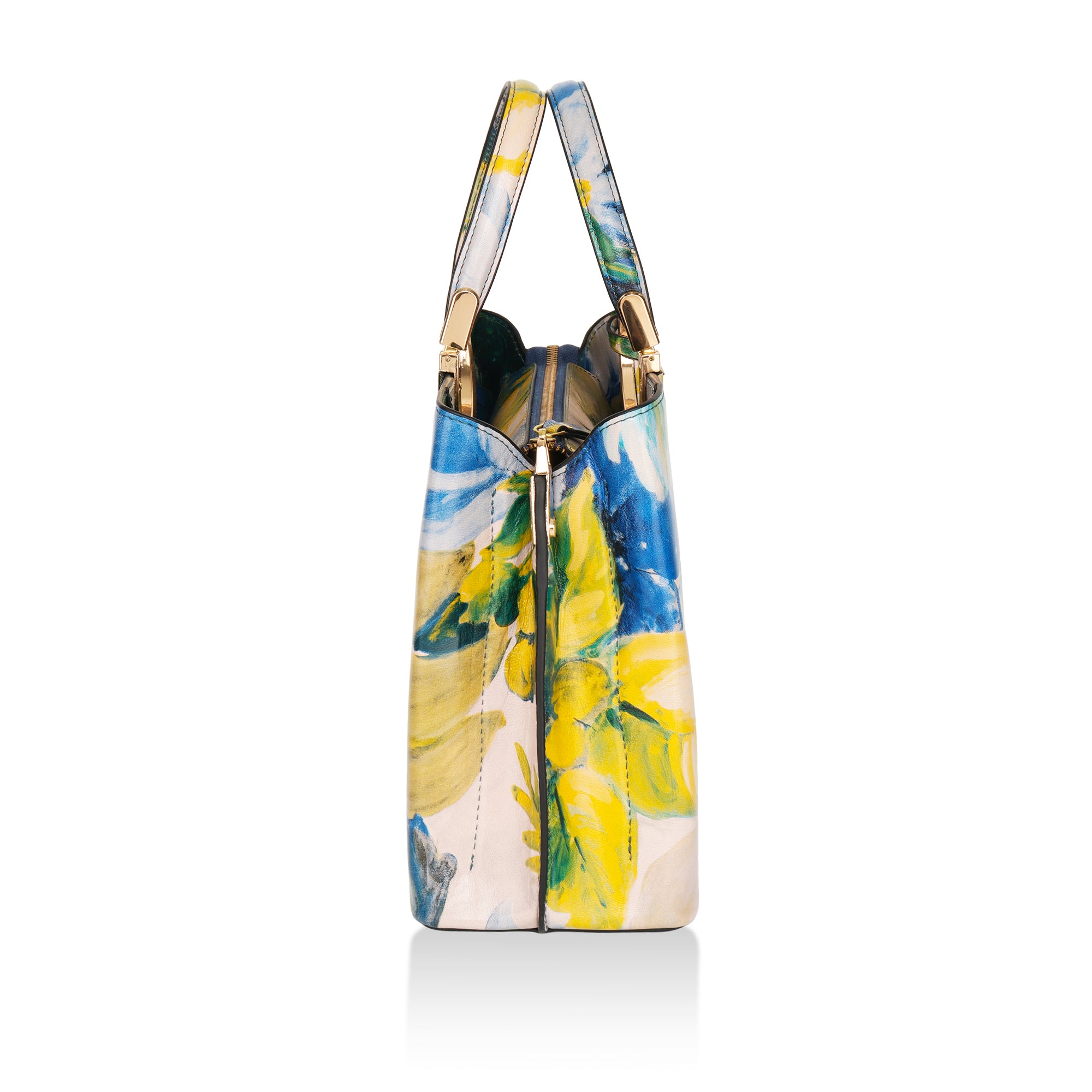 Iris : Italian Leather Floral Handbag (Teal)