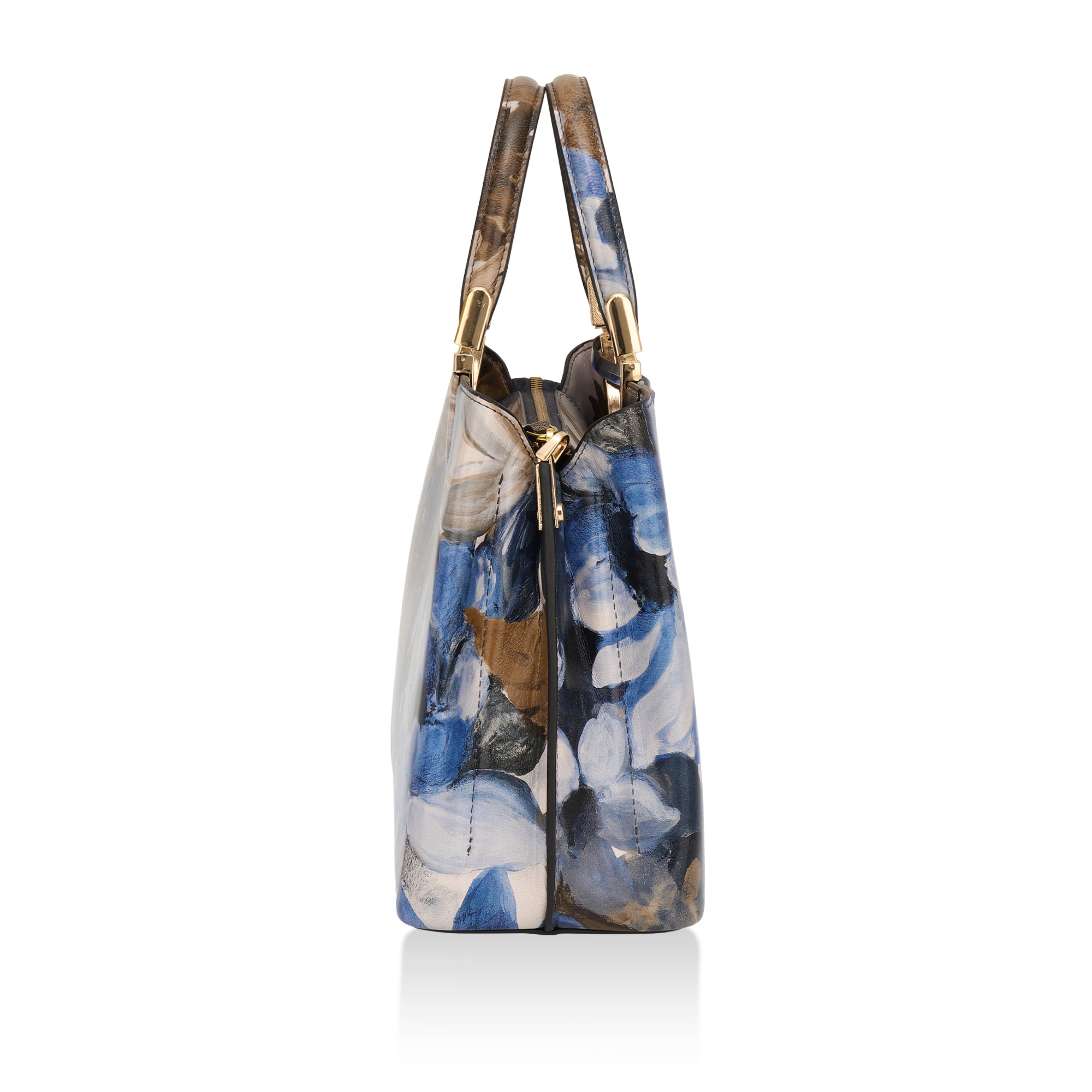 Iris : Italian Leather Floral Handbag (Navy)