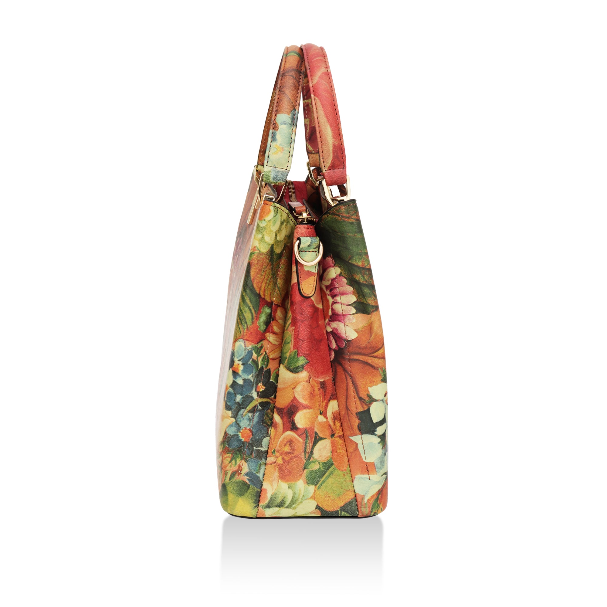 Aurelia : Italian Leather Floral Handbag (Red)