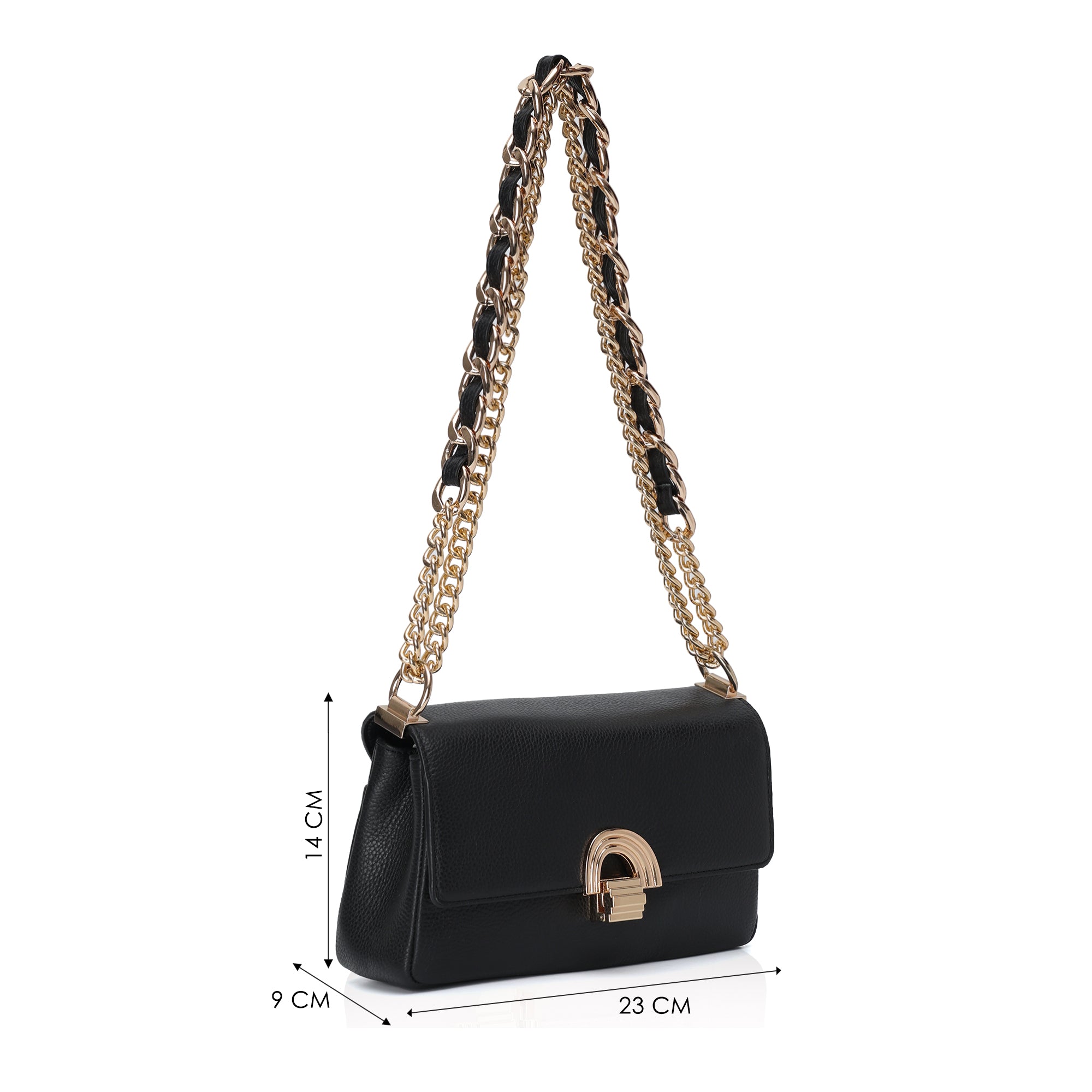 Velora : Pebbled Leather Shoulder Crossbody Bag (Black)