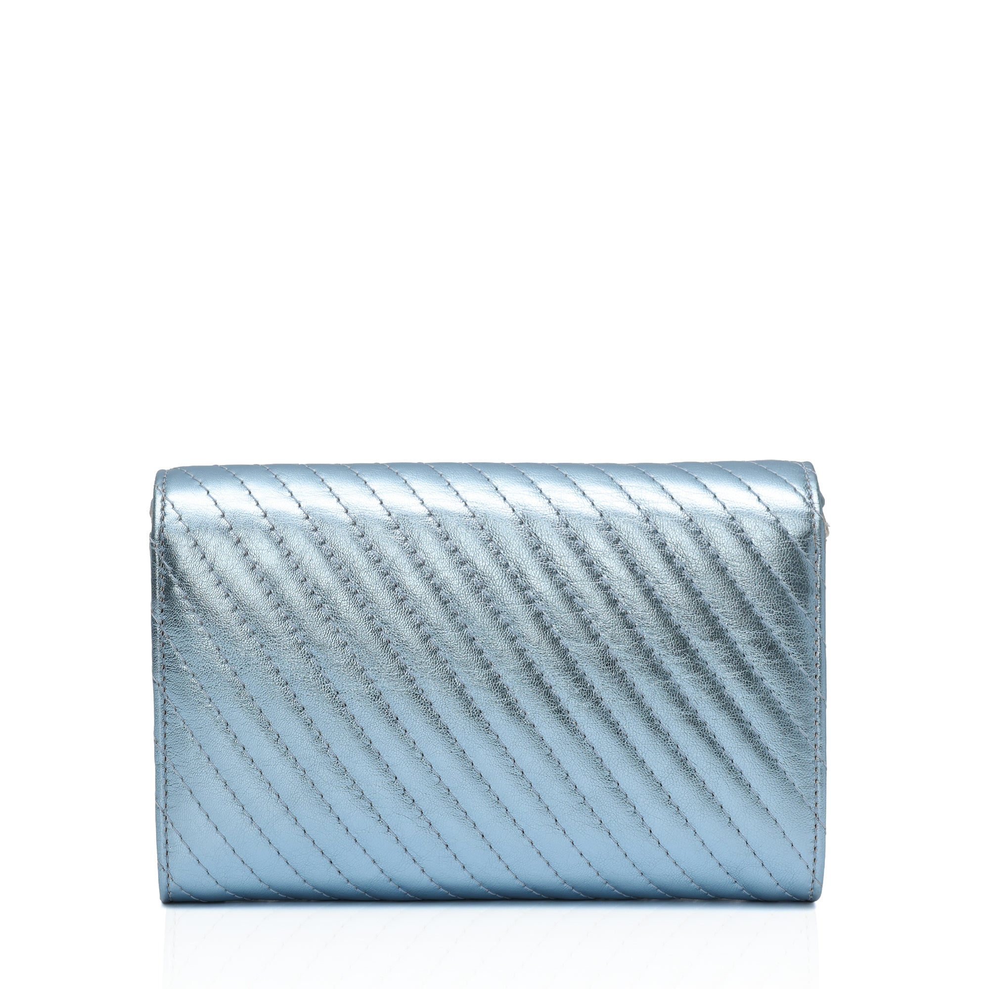 Elara: Metallic Leather Crossbody Bag (Ice Blue)
