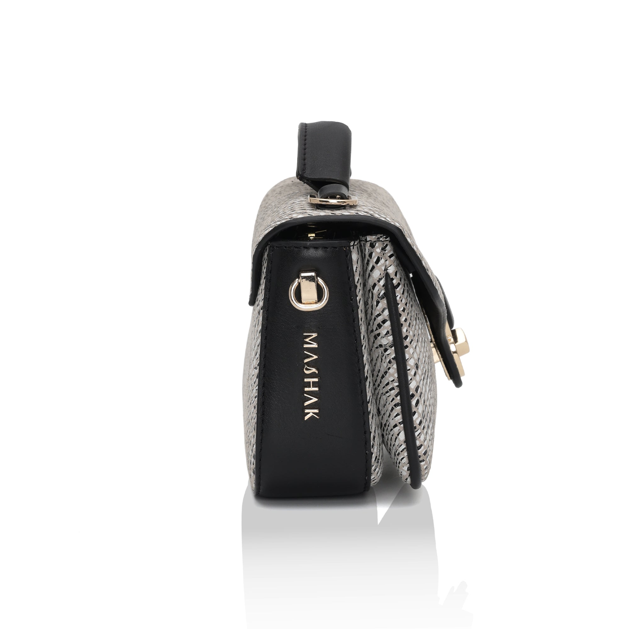 Terra : Italian Leather Crossbody Bag (Black and White)
