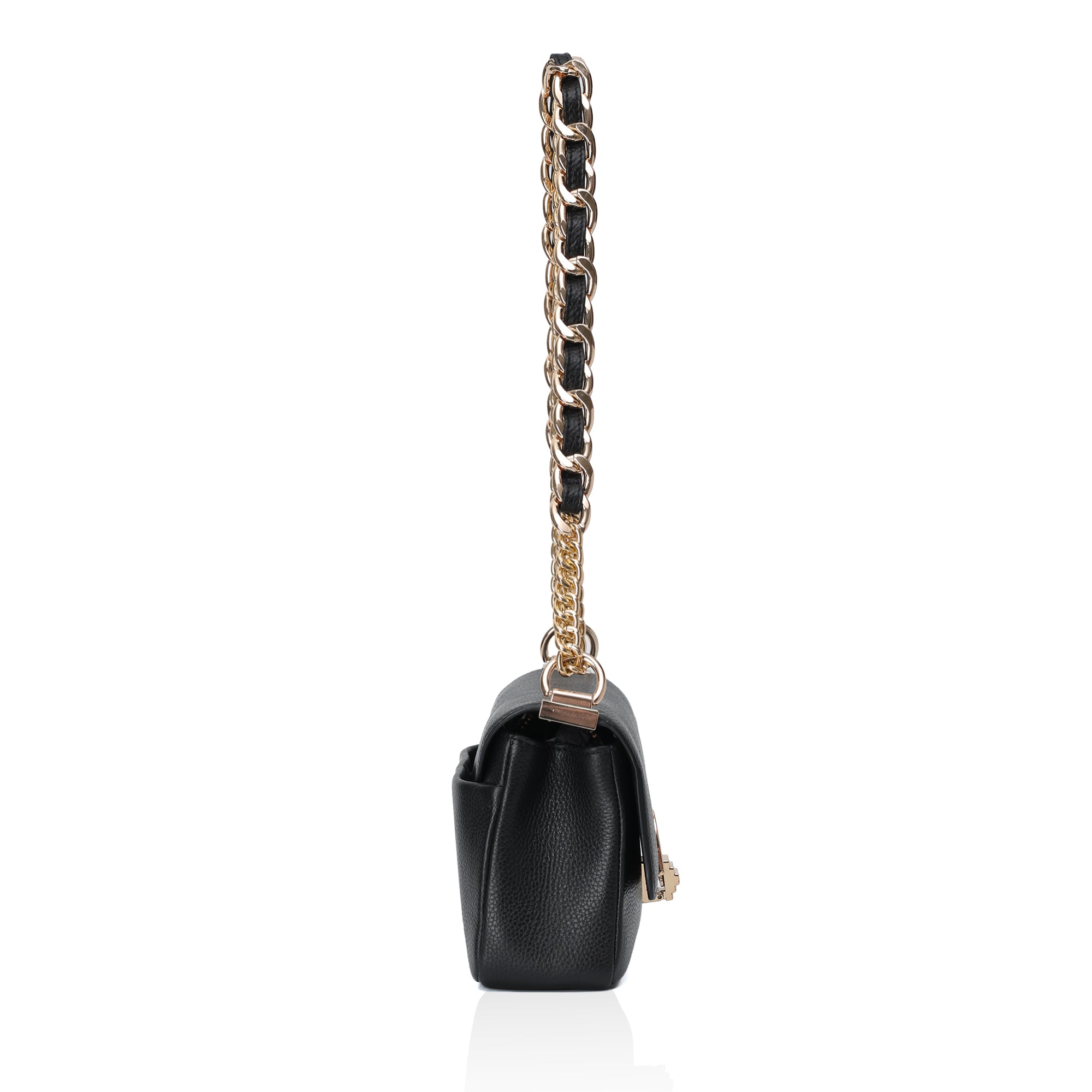 Velora : Pebbled Leather Shoulder Crossbody Bag (Black)