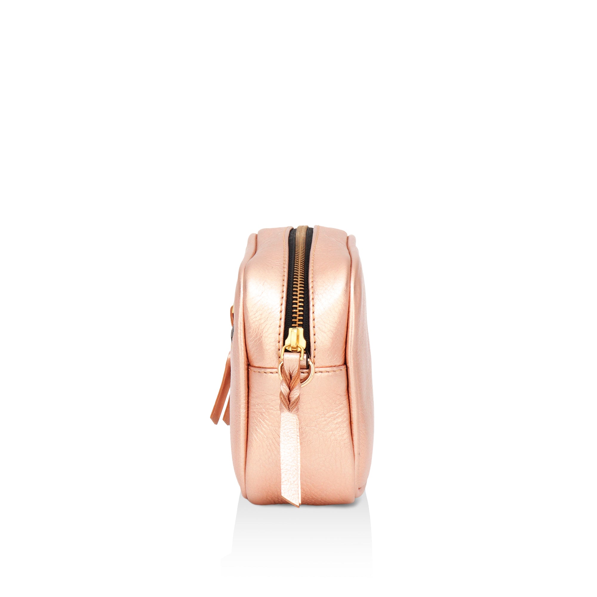 Lumina: Metallic Leather Crossbody Bag (Rose Gold)