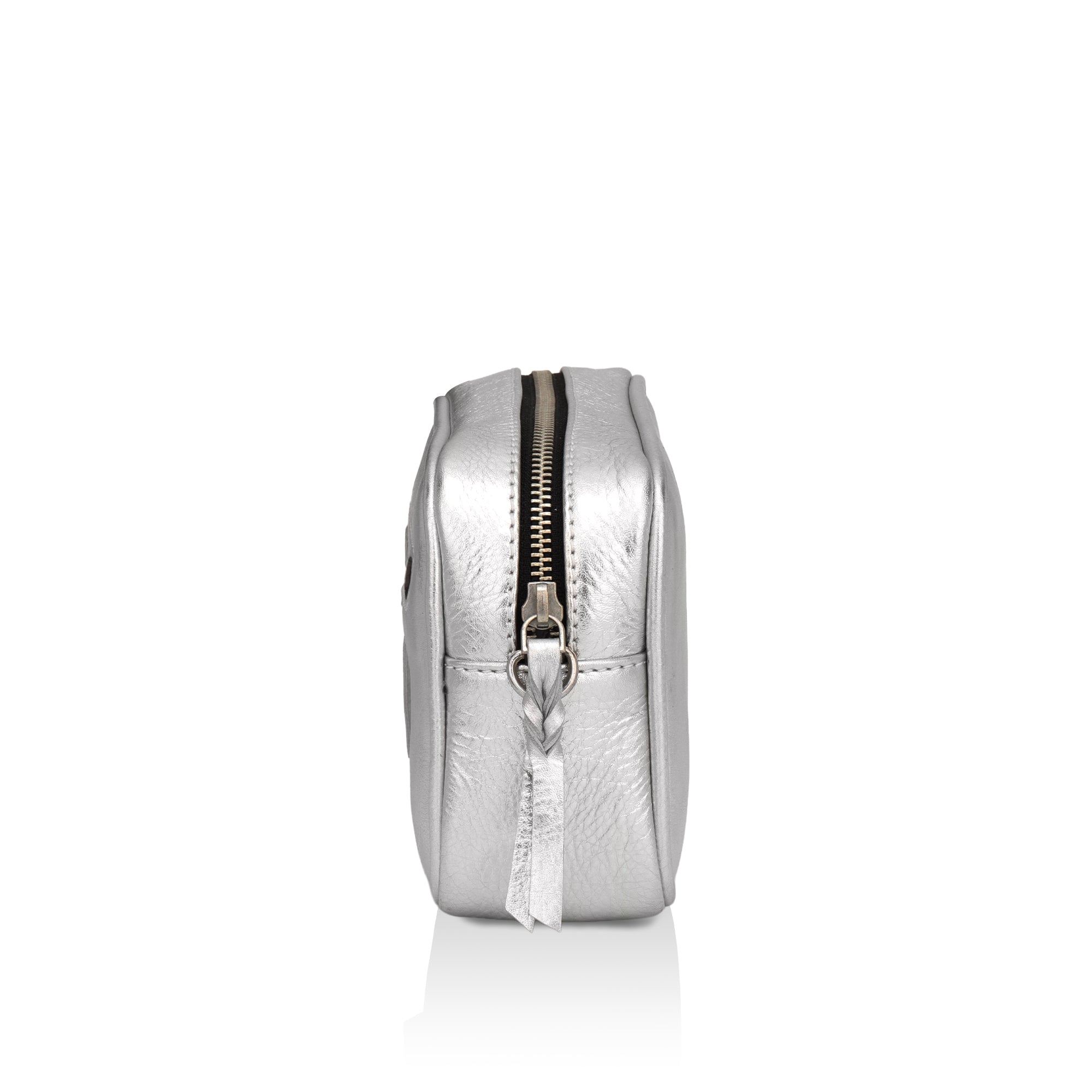 Lumina: Metallic Leather Crossbody Bag (Silver)