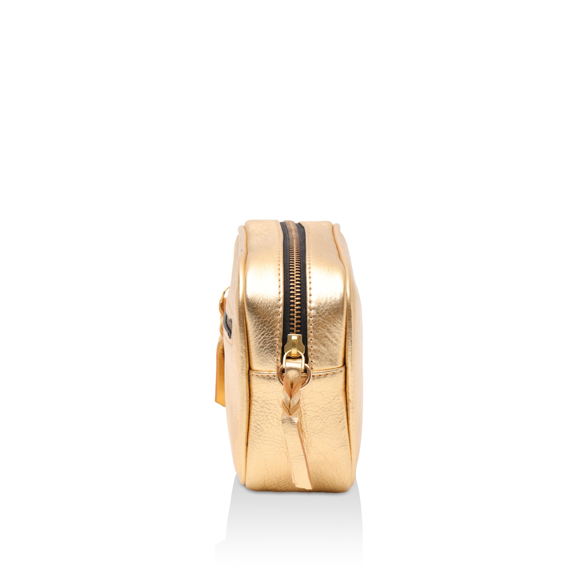Lumina: Metallic Leather Crossbody Bag (Light Gold)