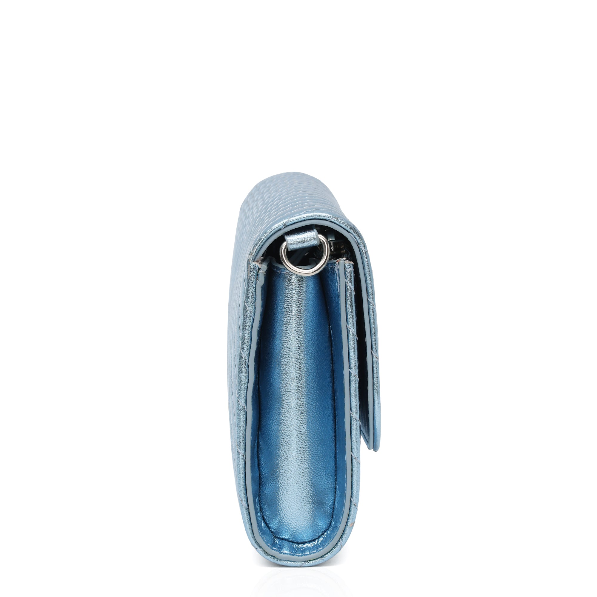 Elara: Metallic Leather Crossbody Bag (Ice Blue)