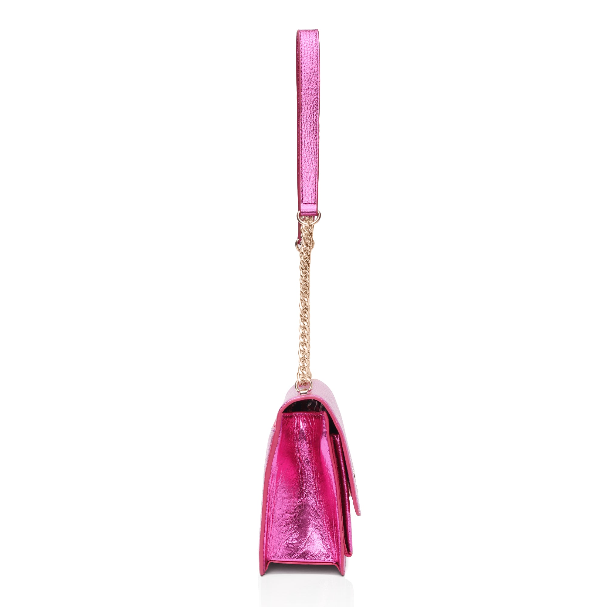 Lustra: Metallic Leather Shoulder Bag (Fuchsia Pink)