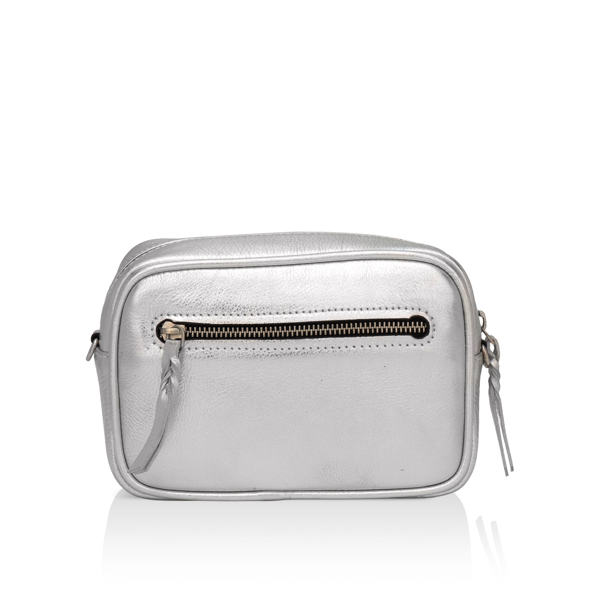 Lumina: Metallic Leather Crossbody Bag (Silver)