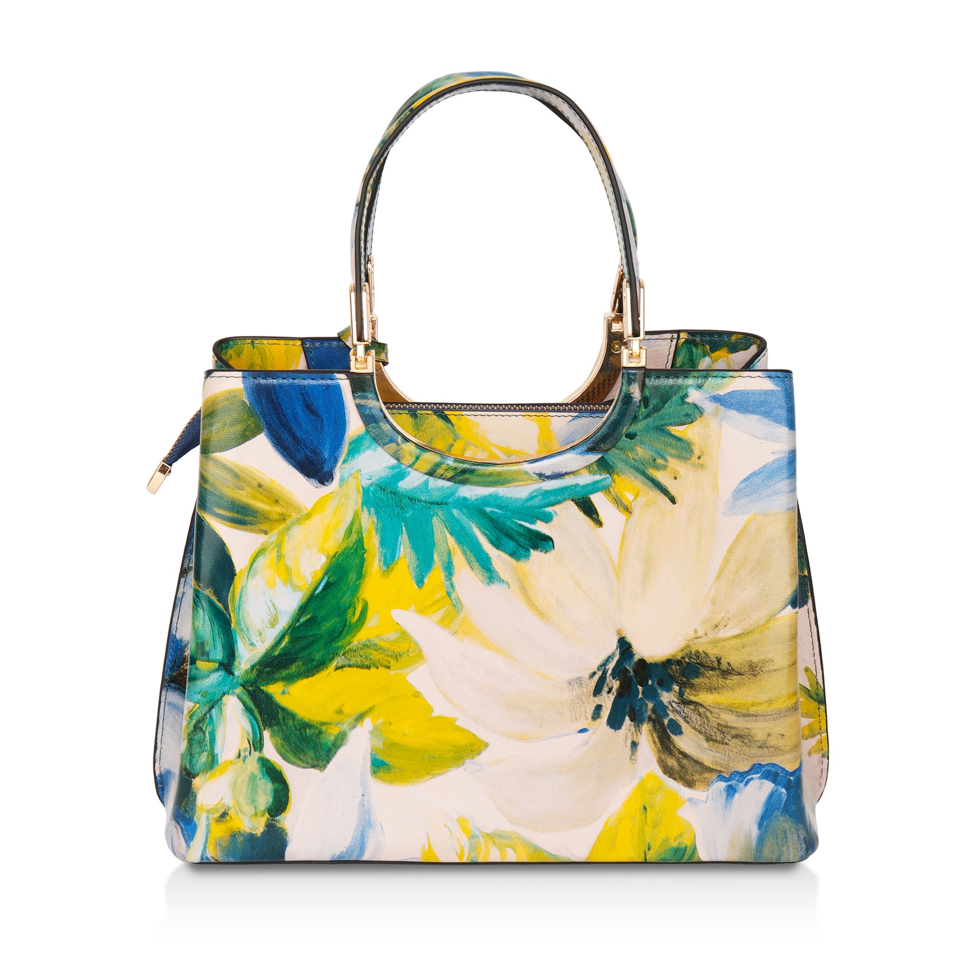Iris : Italian Leather Floral Handbag (Teal)