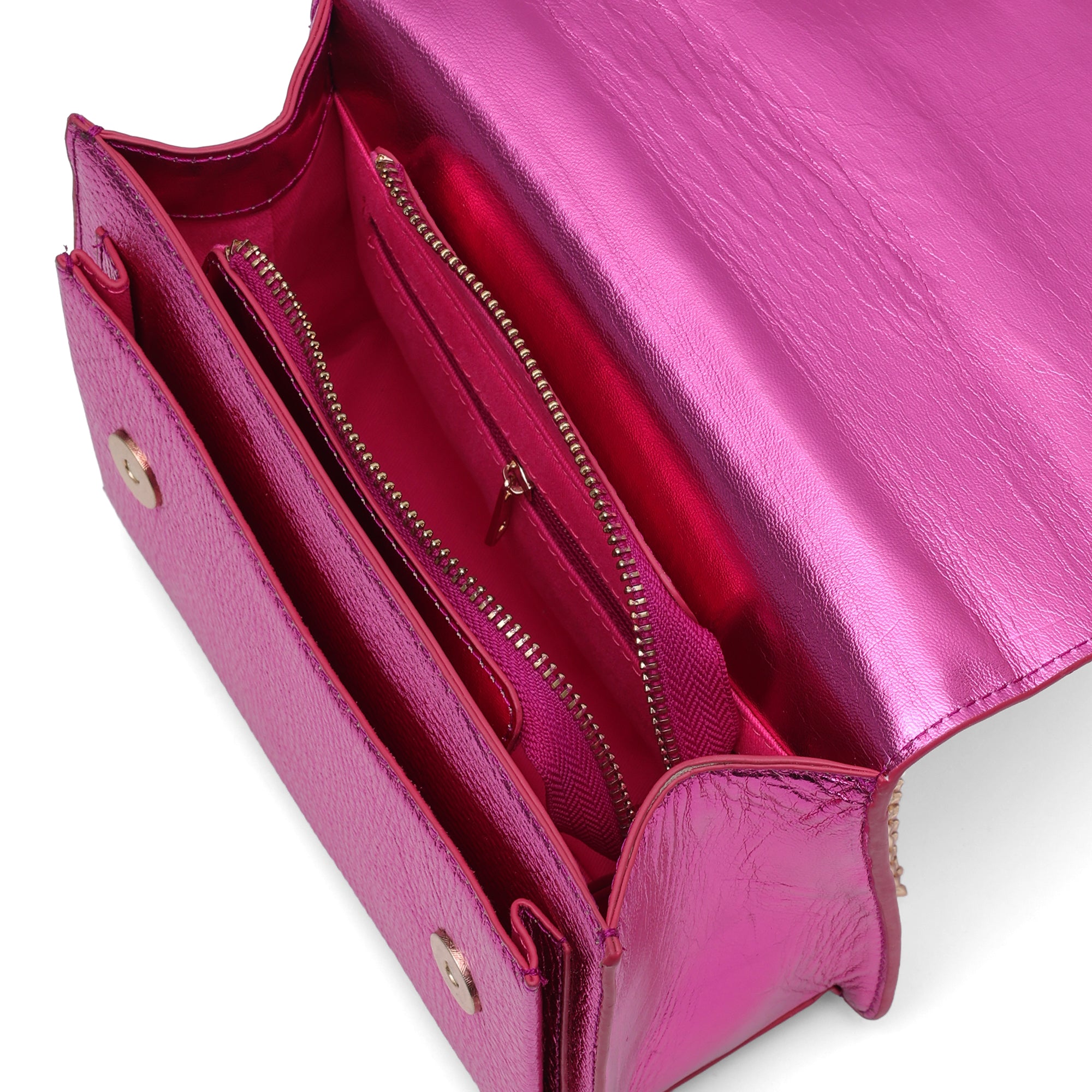 Lustra: Metallic Leather Shoulder Bag (Fuchsia Pink)