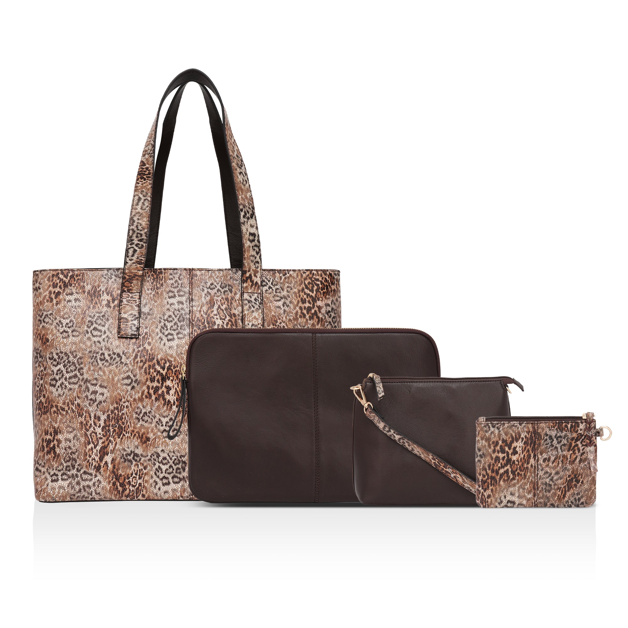 Wild Allure: Italian Leather Tote Bag (Brown)