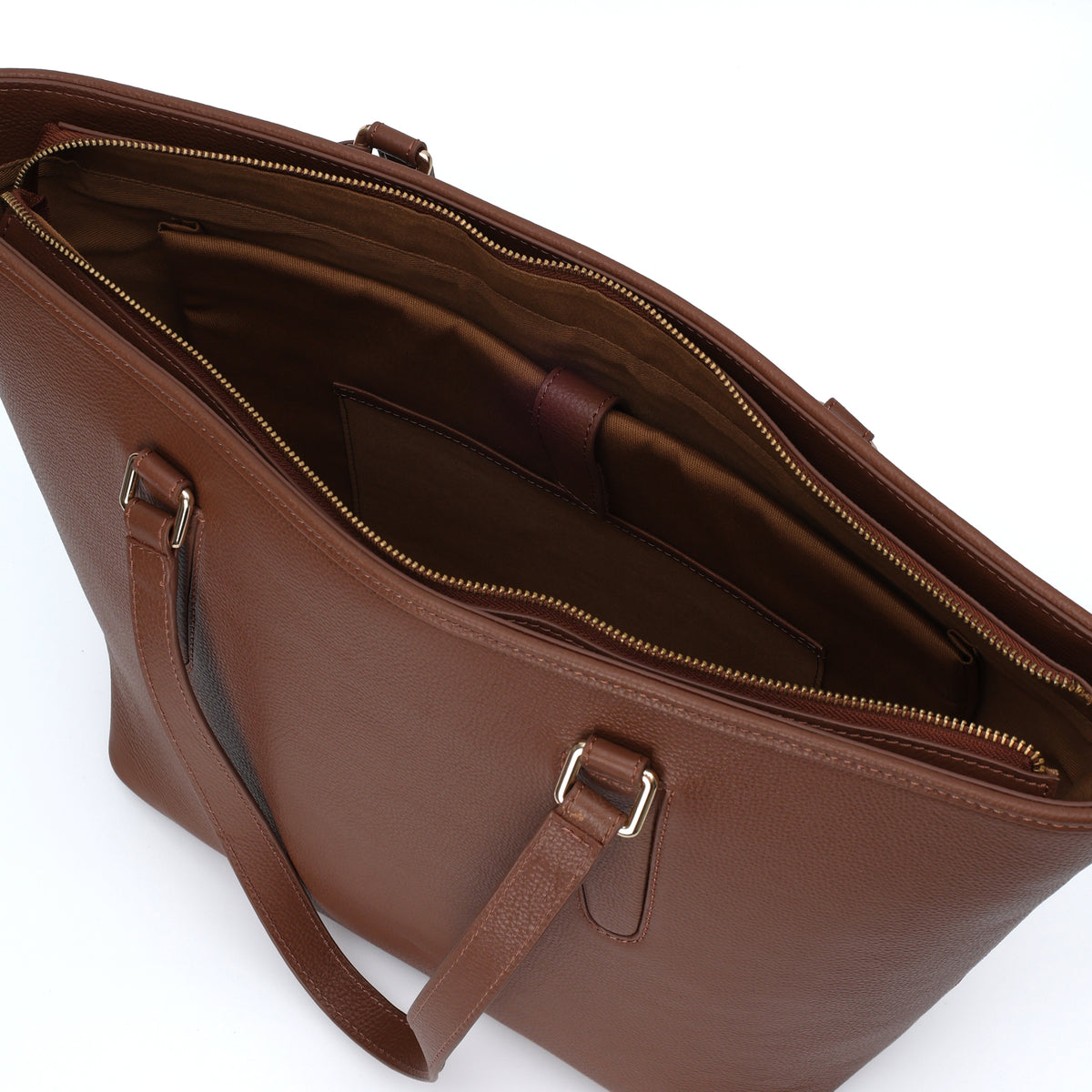 Pinnacle: Pebbled Leather Laptop Tote Bag (Tan)