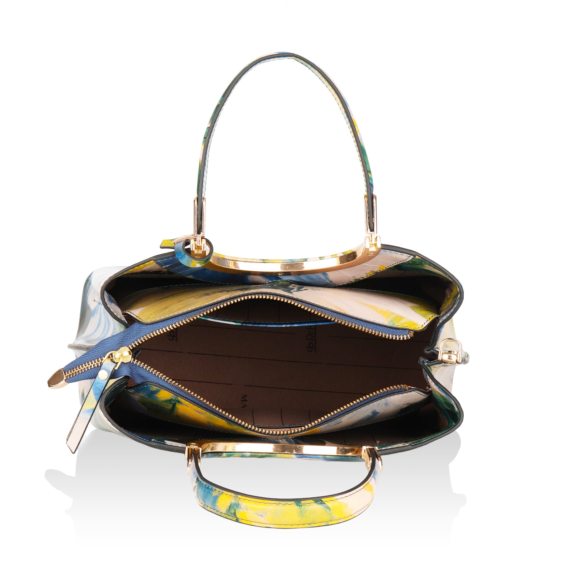 Iris : Italian Leather Floral Handbag (Teal)