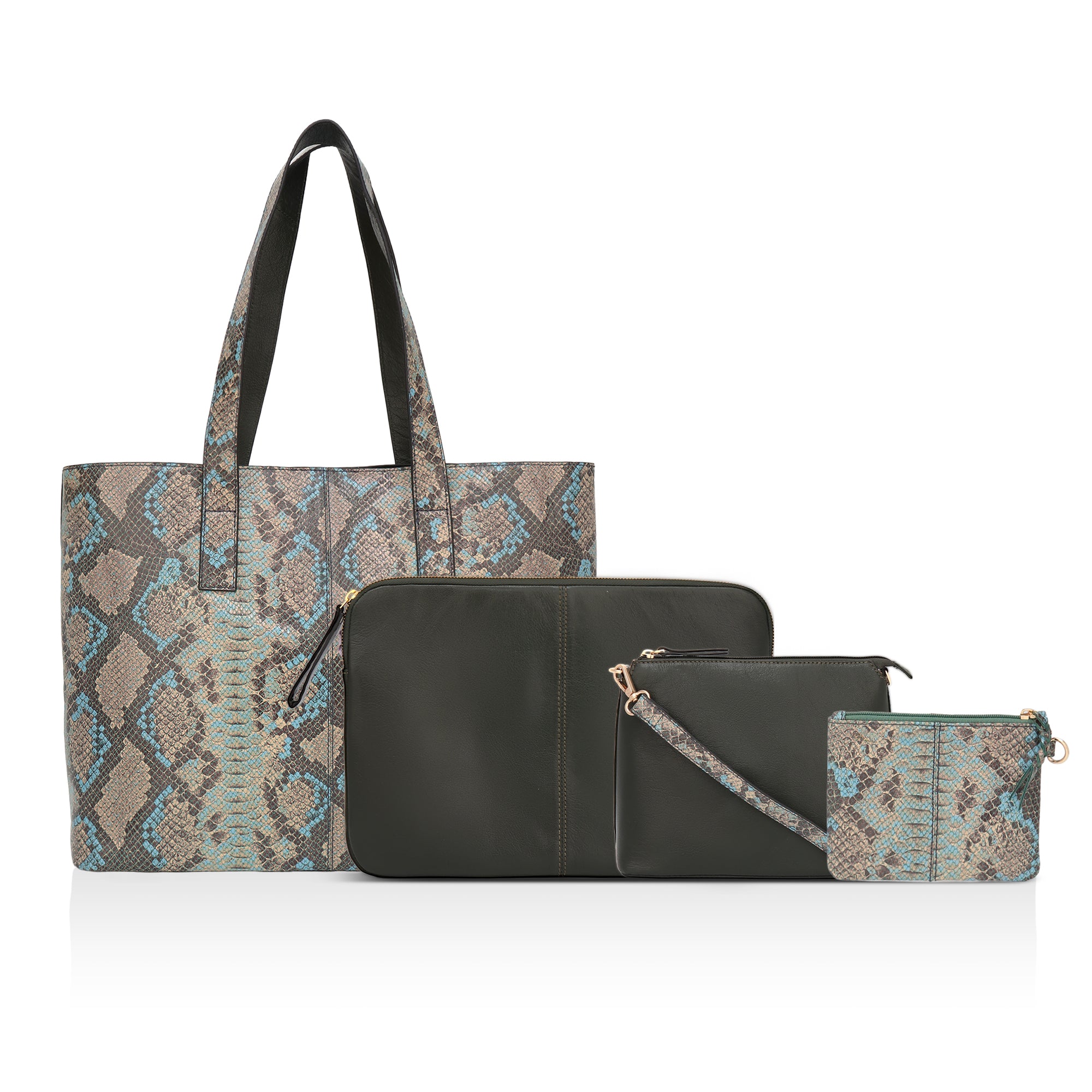 Wild Allure: Italian Leather Tote Bag (Blue)