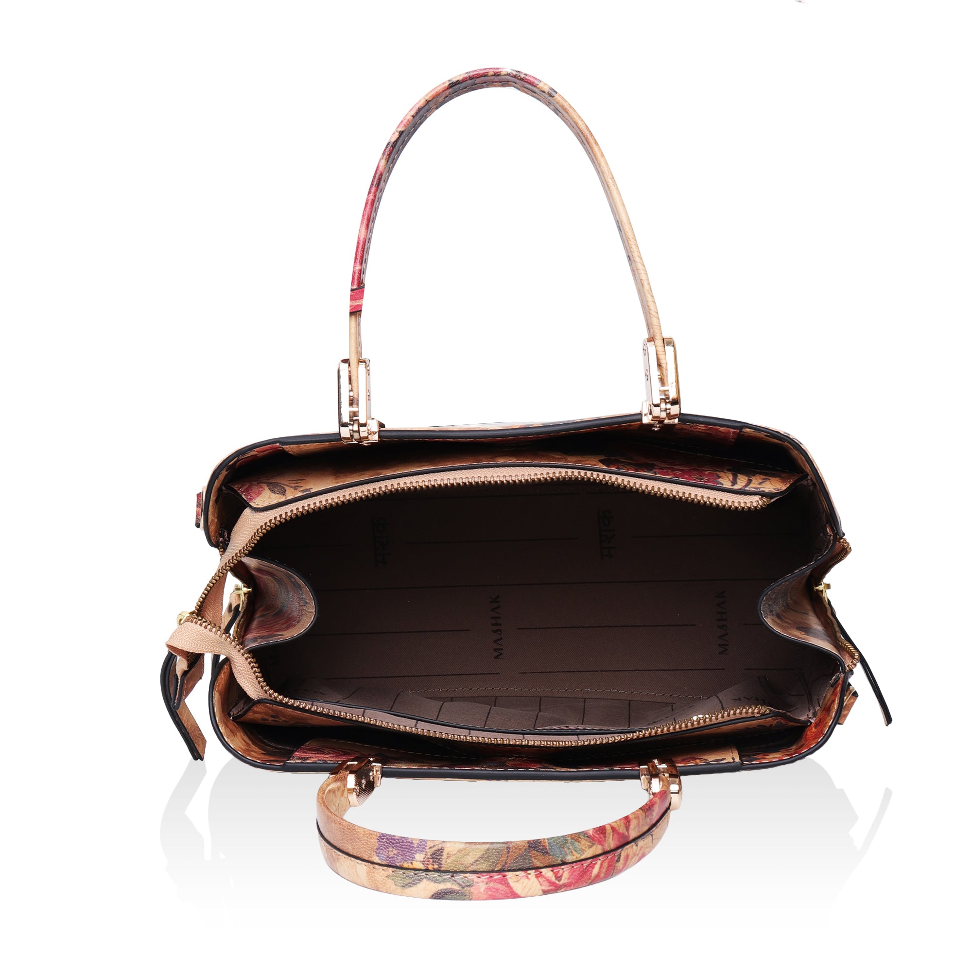 Florette : Italian Leather Floral Handbag (Beige)