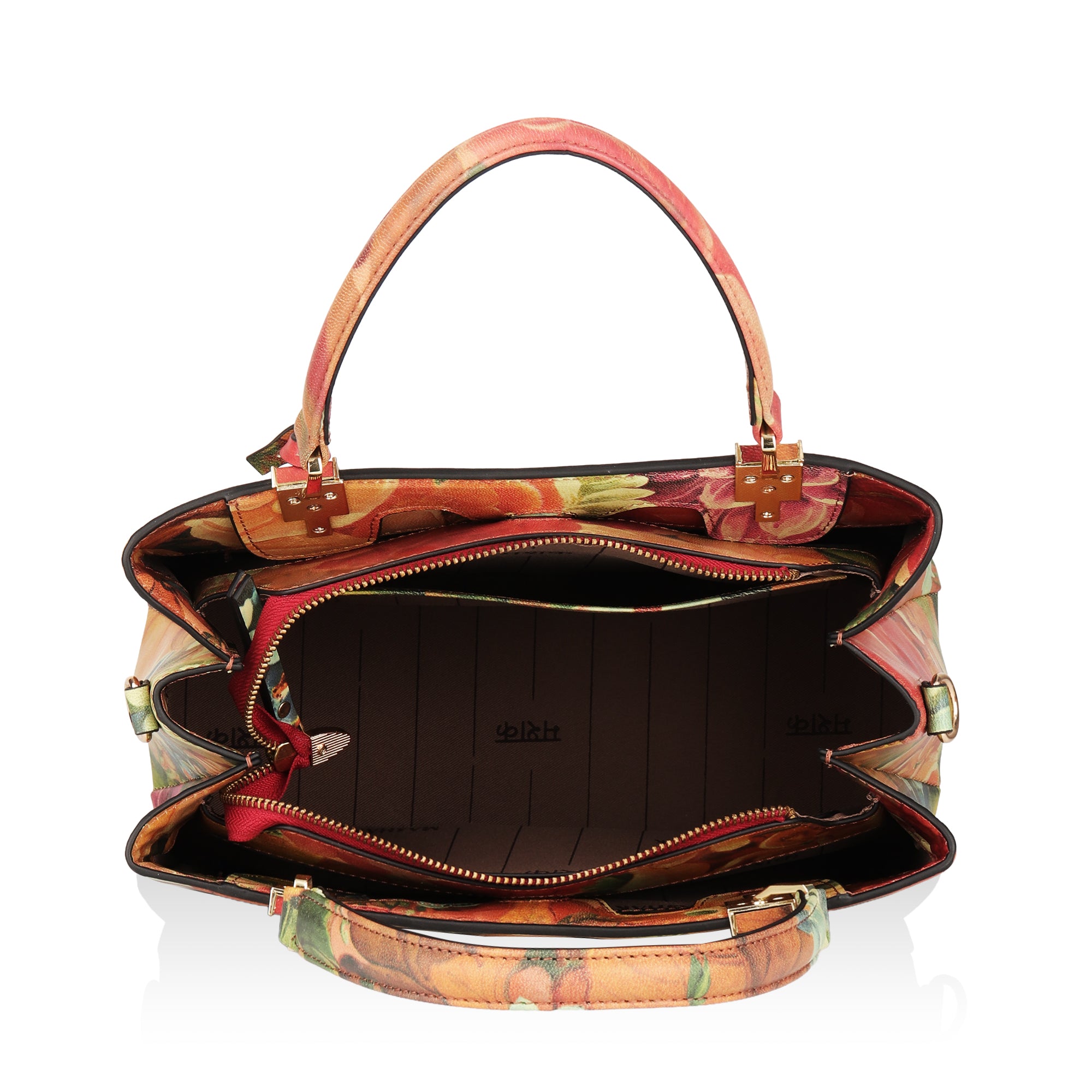 Aurelia : Italian Leather Floral Handbag (Red)