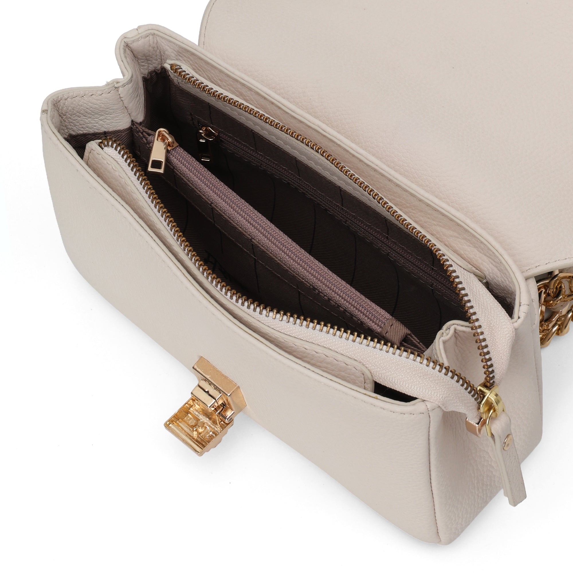 Velora : Pebbled Leather Shoulder Crossbody Bag (Cream)