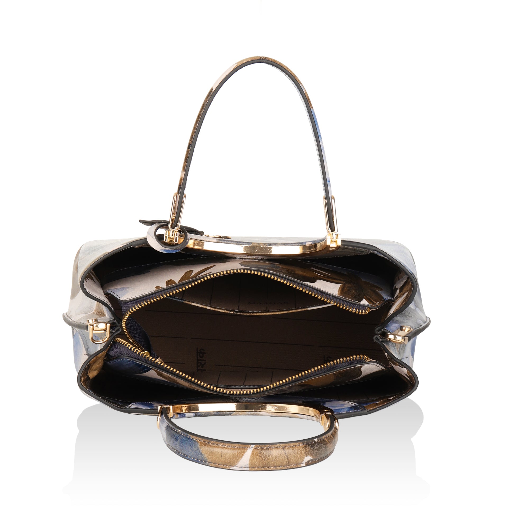 Iris : Italian Leather Floral Handbag (Navy)