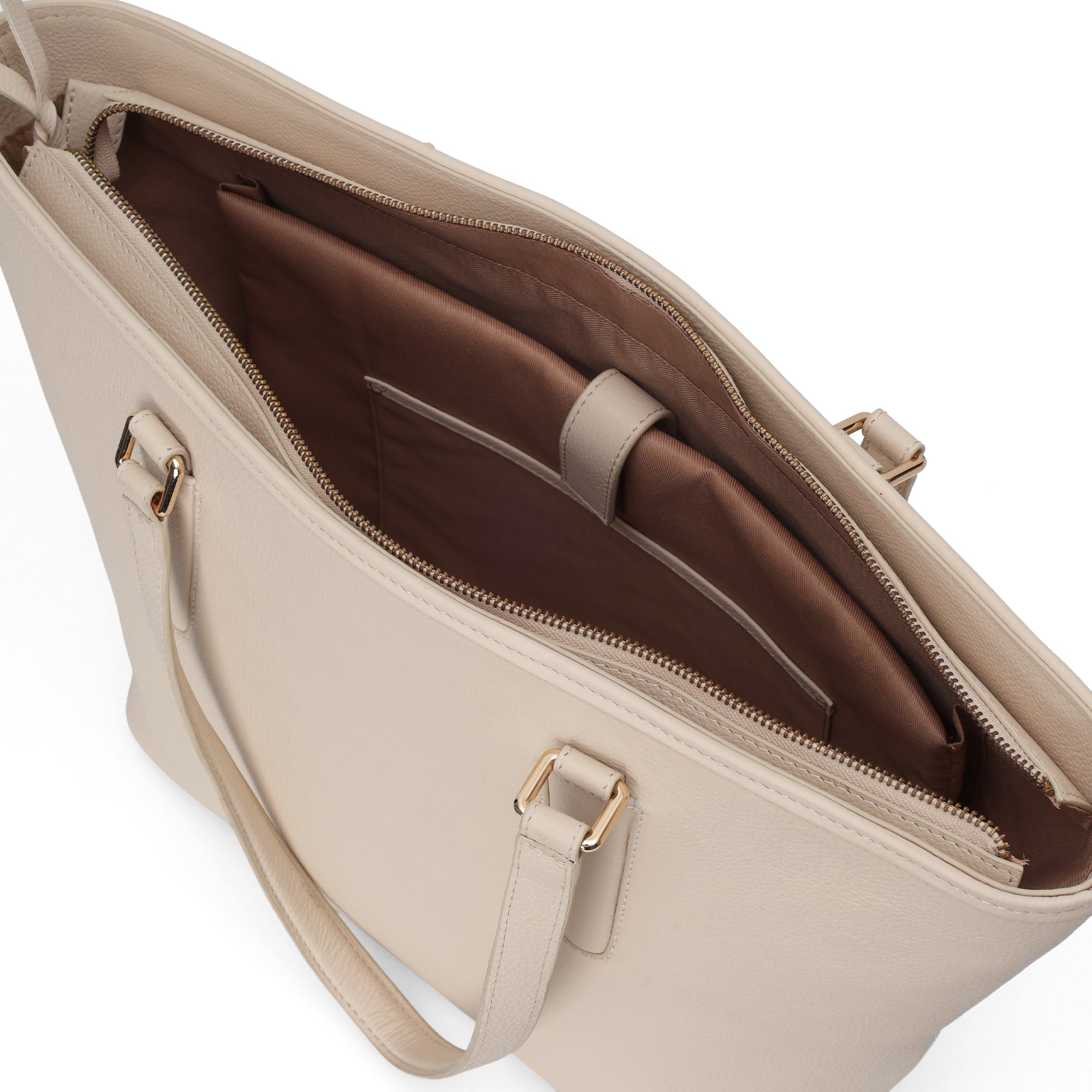 Pinnacle: Pebbled Leather Laptop Tote Bag (Cream)