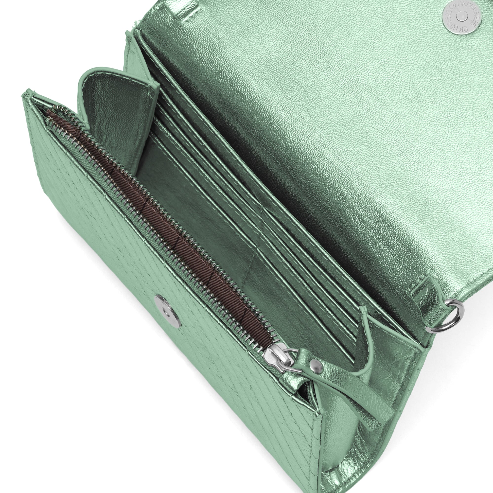 Elara: Metallic Leather Crossbody Bag (Mint Green)