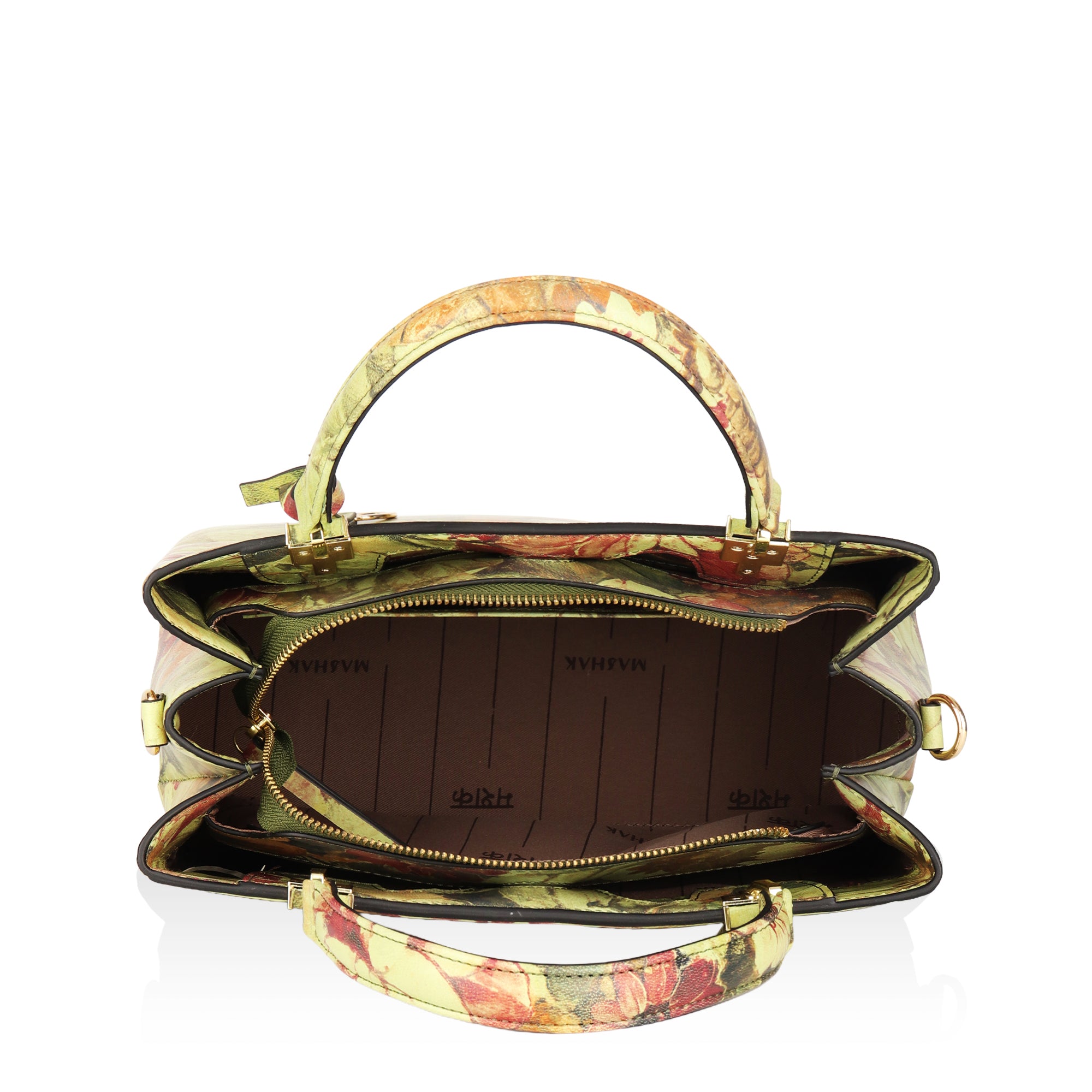 Aurelia : Italian Leather Floral Handbag (Green)