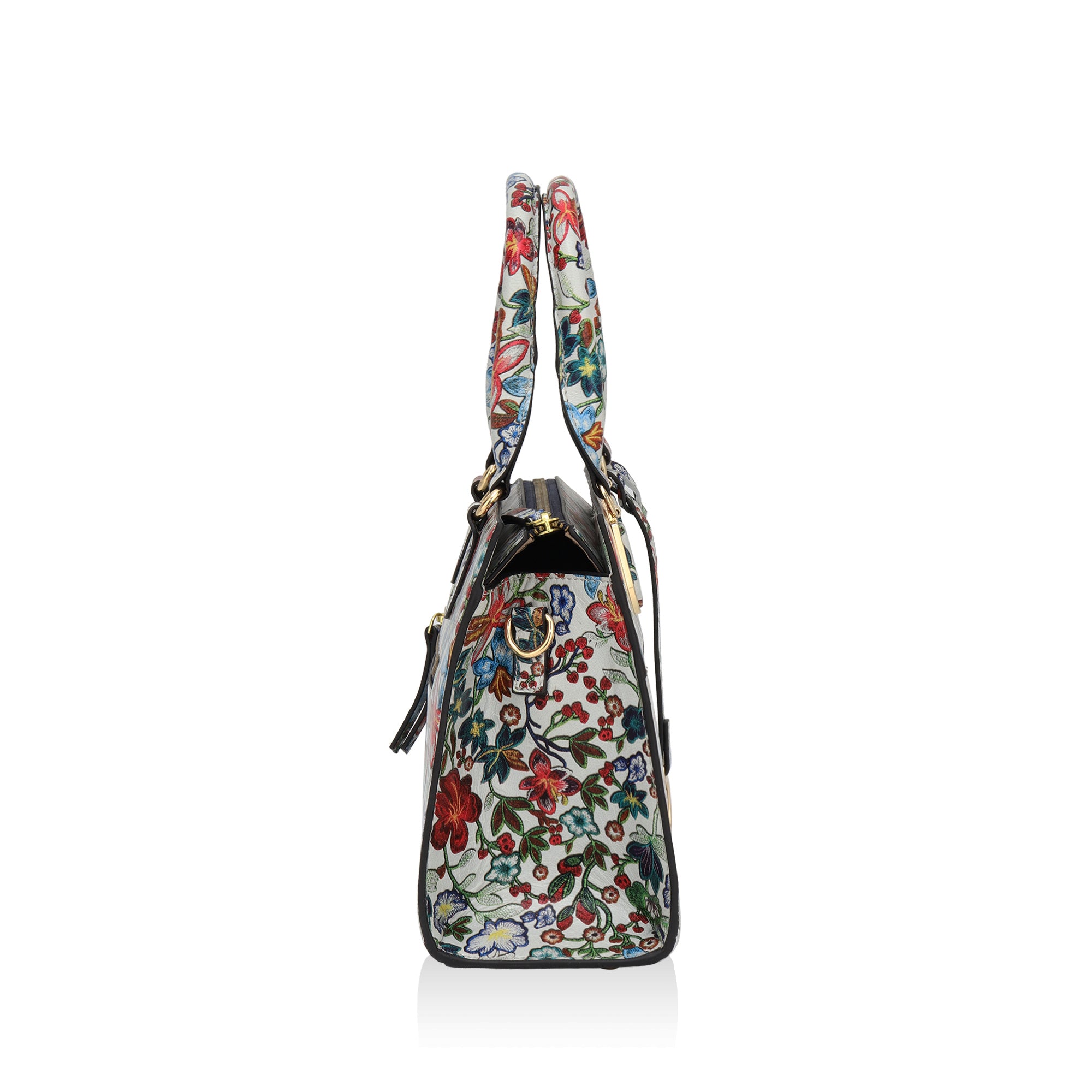 Vintage Garden : Italian Floral Leather Handbag (White)