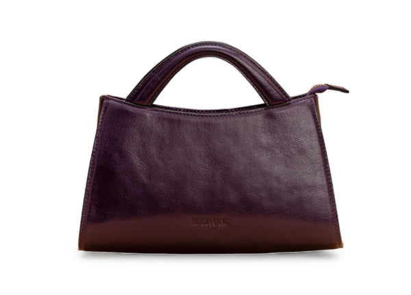 Svelte: Glass Finish Leather Clutch and Crossbody Bag (Purple)