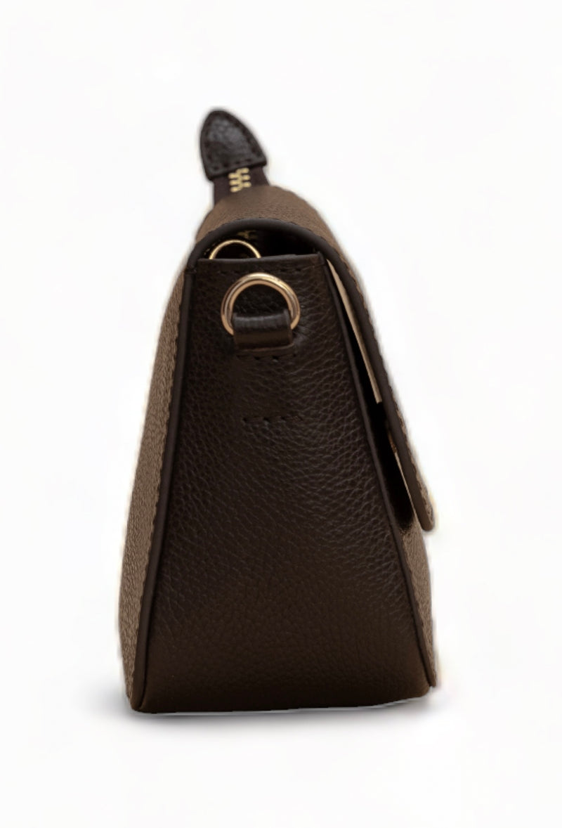 Eva : Pebbled Leather Crossbody Bag (Brown)