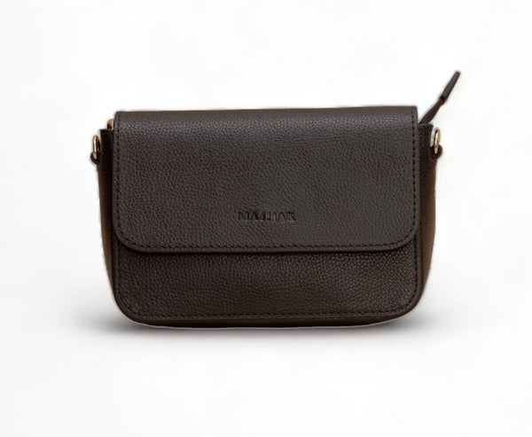 Eva : Pebbled Leather Crossbody Bag (Brown)